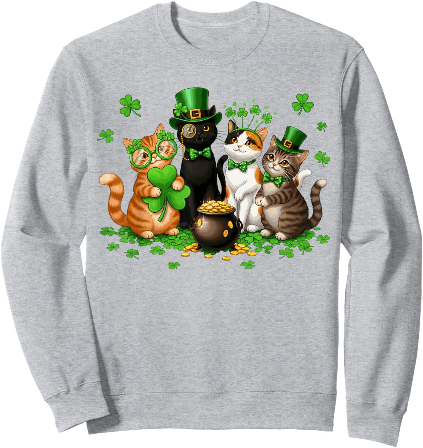 Funny Cat Kitten St. Patrick's Day Leprechaun Shamrocks Kids Sweatshirt - Sweatshirt | Ash