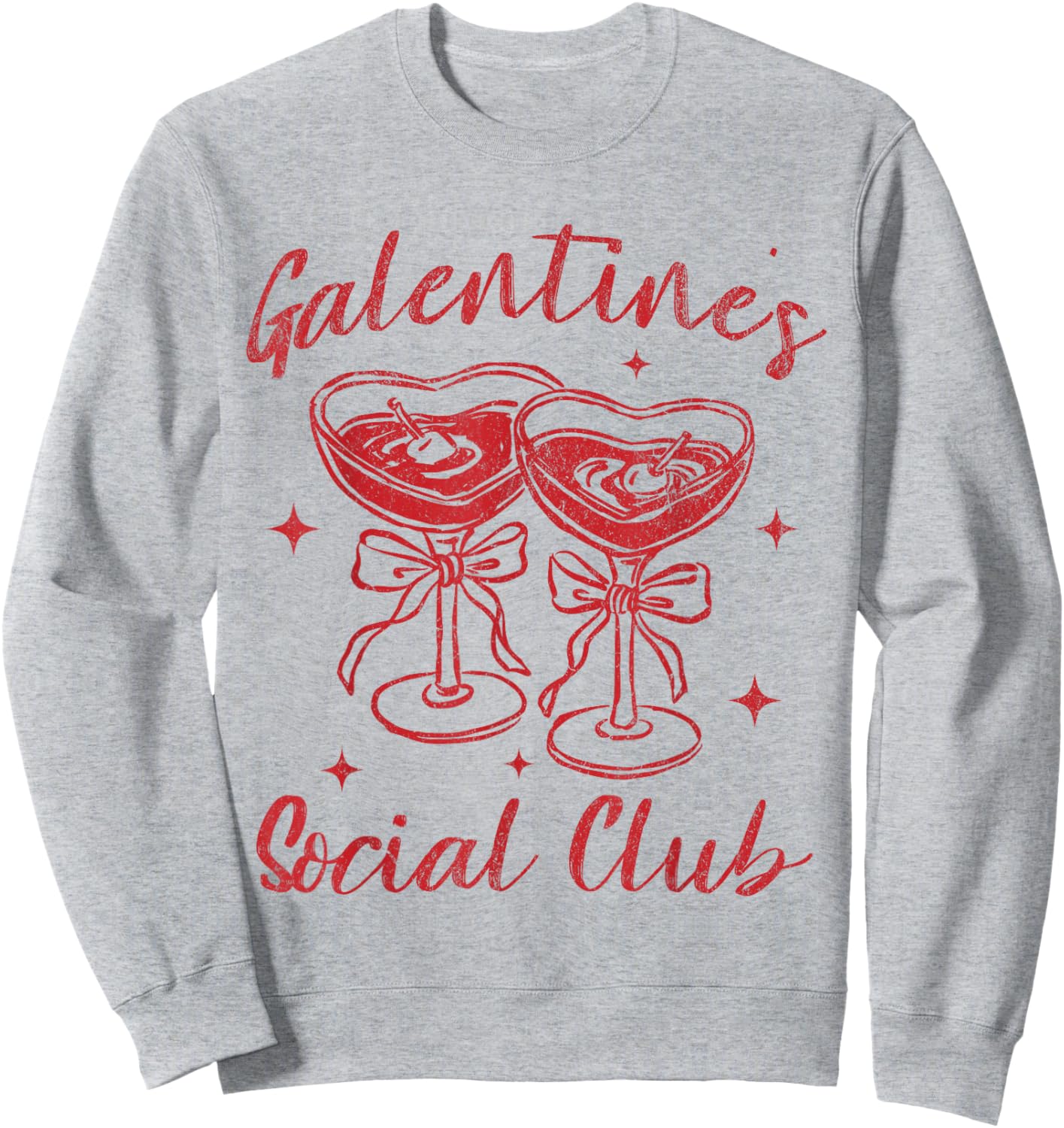 Valentines Day Galentine's Social Club Cherries Coquette Bow Sweatshirt - Sweatshirt | Ash