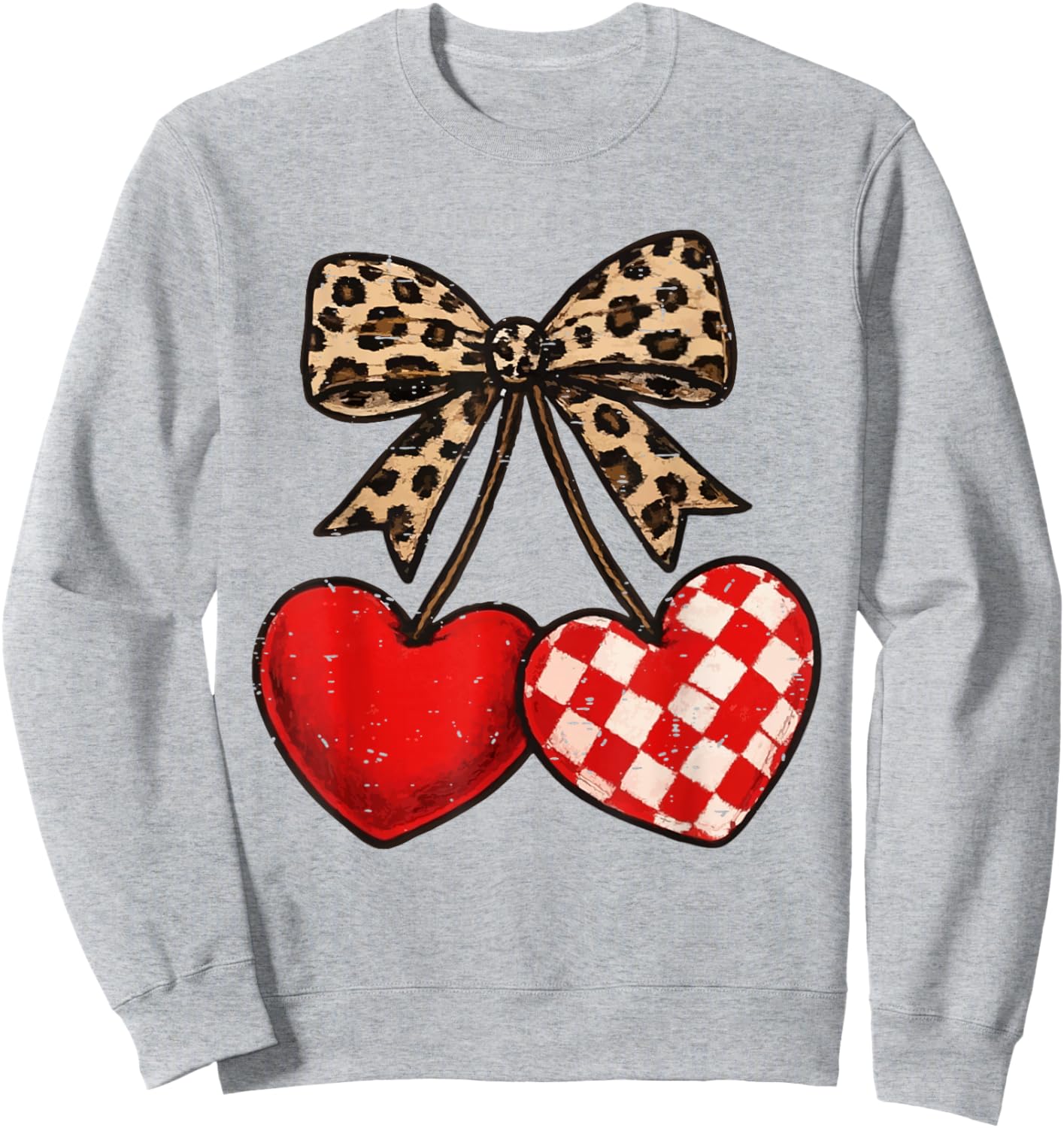 Leopard Coquette Bow Cherries Heart Funny Valentine Cherry Sweatshirt - Sweatshirt | Ash