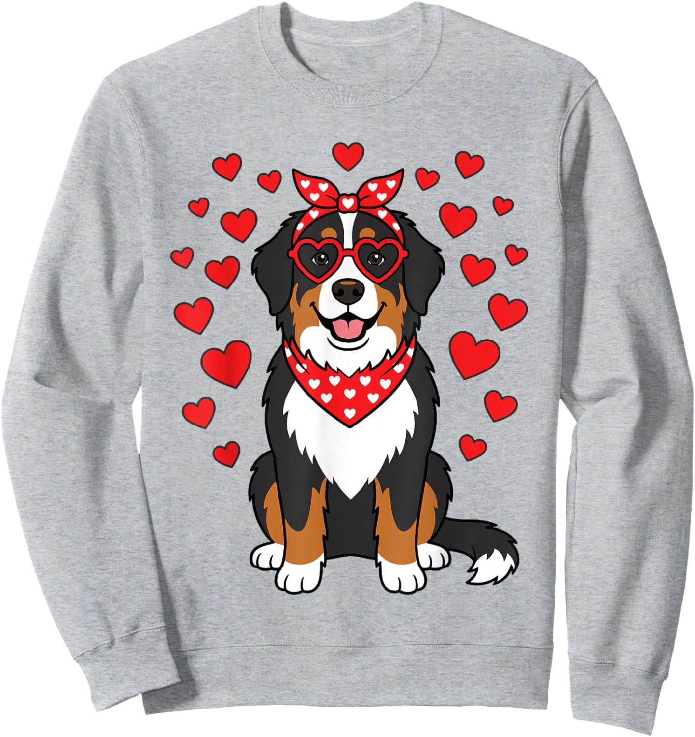Cute Bernese Mountain Dog Valentine Heart Glasses Bandana Sweatshirt - Sweatshirt | Ash