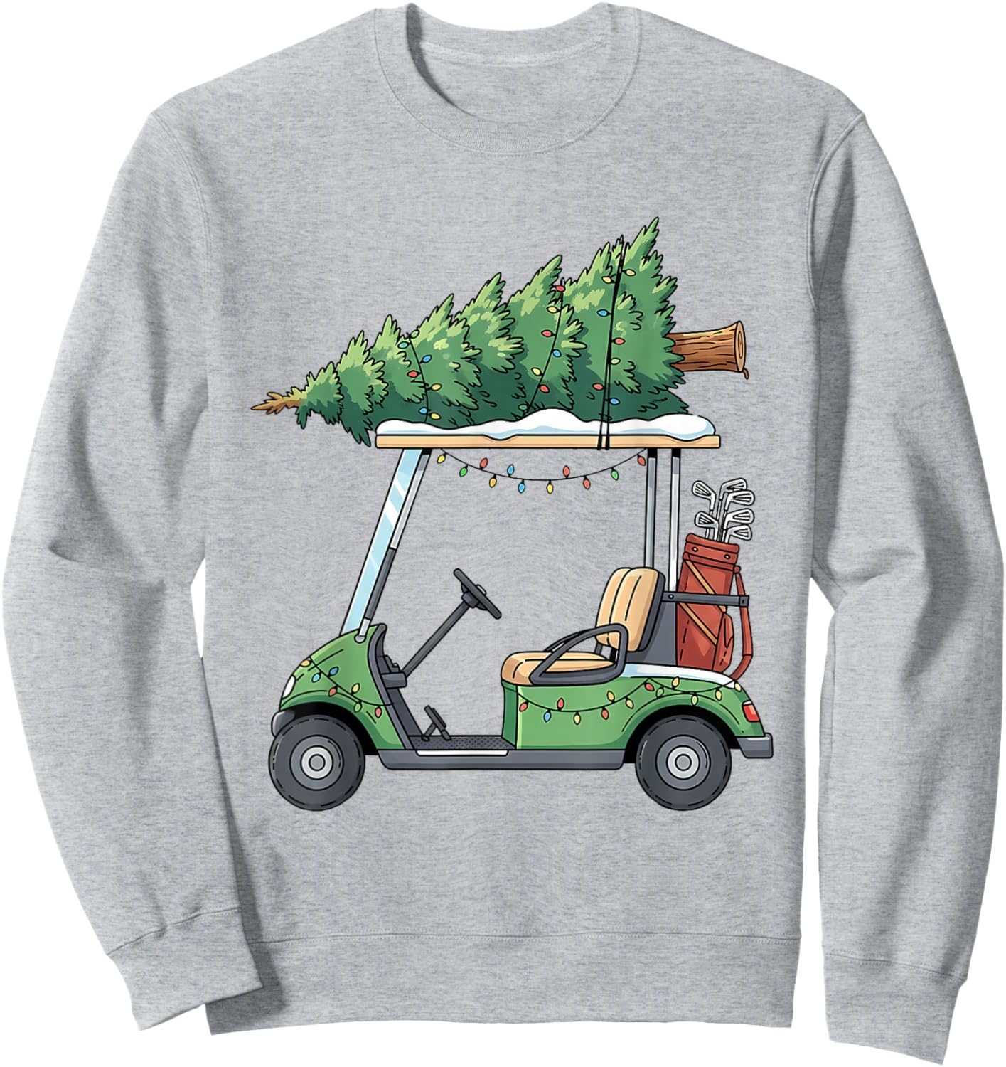 Golf Cart Christmas Tree Lights Funny Women Kids Sweatshirt - Sweatshirt | Ash