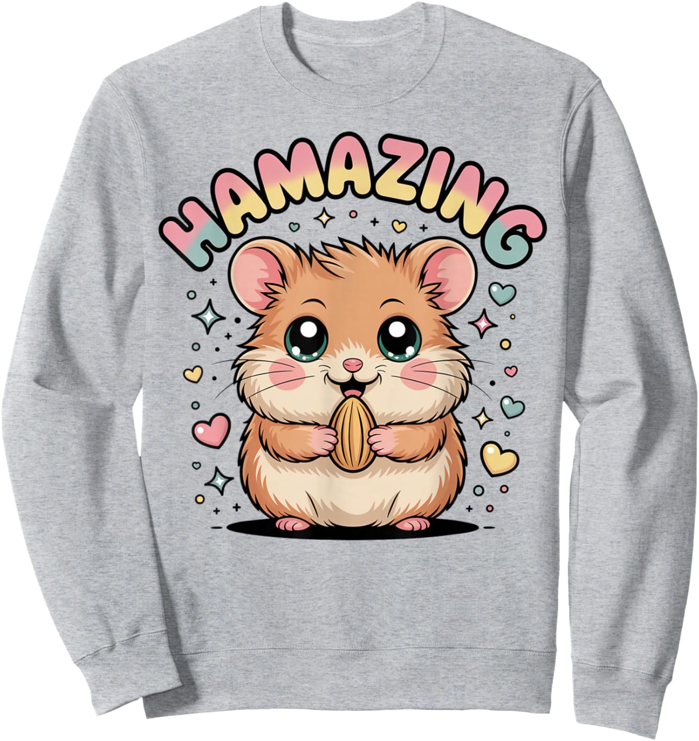 Hamazing Cute Hamster Kawaii Pastel Hearts Stars Hamster Sweatshirt - Sweatshirt | Ash