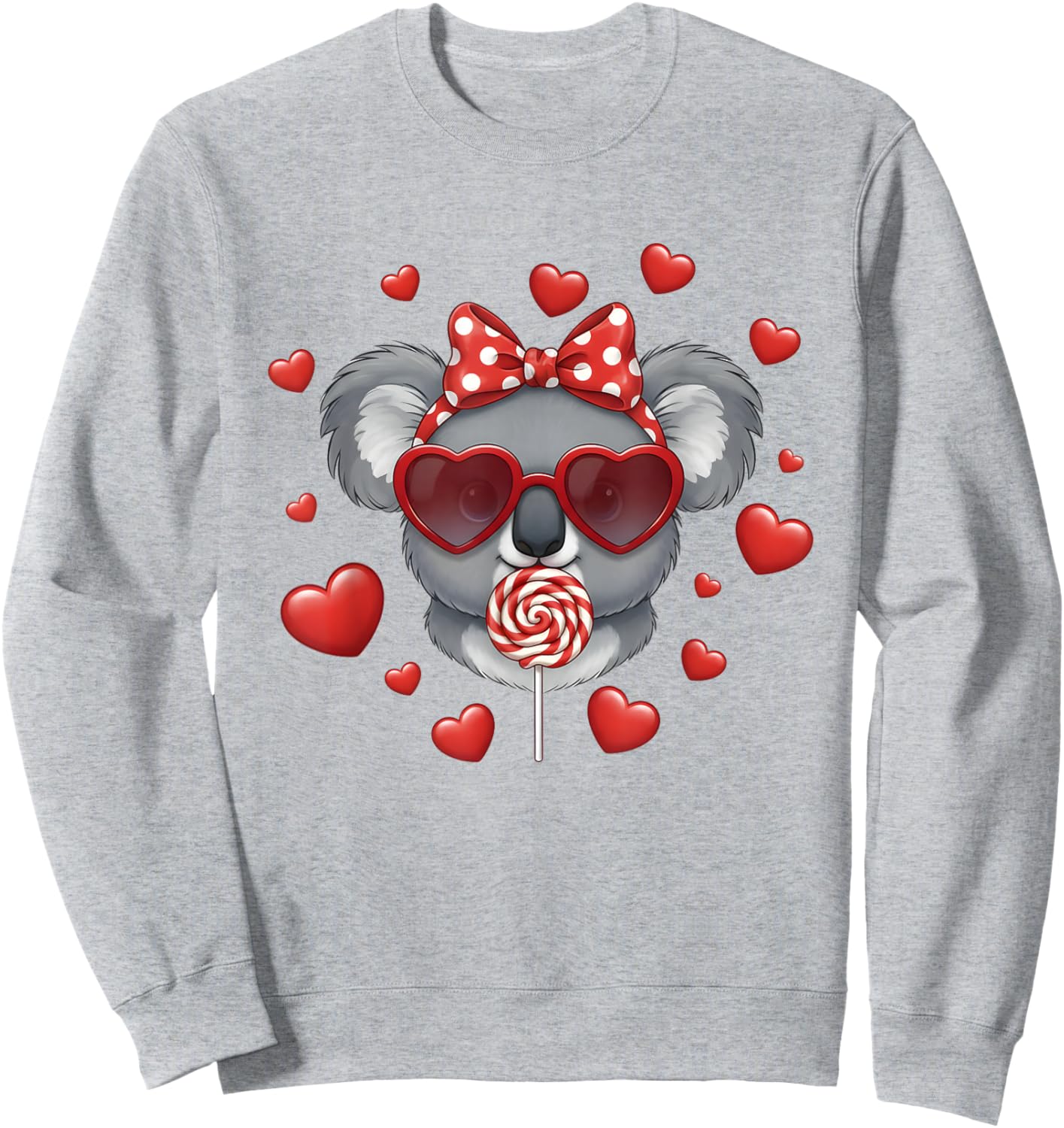 Cute Lollipop Koala Valentines Day Red Heart Funny Sweatshirt - Sweatshirt | Ash