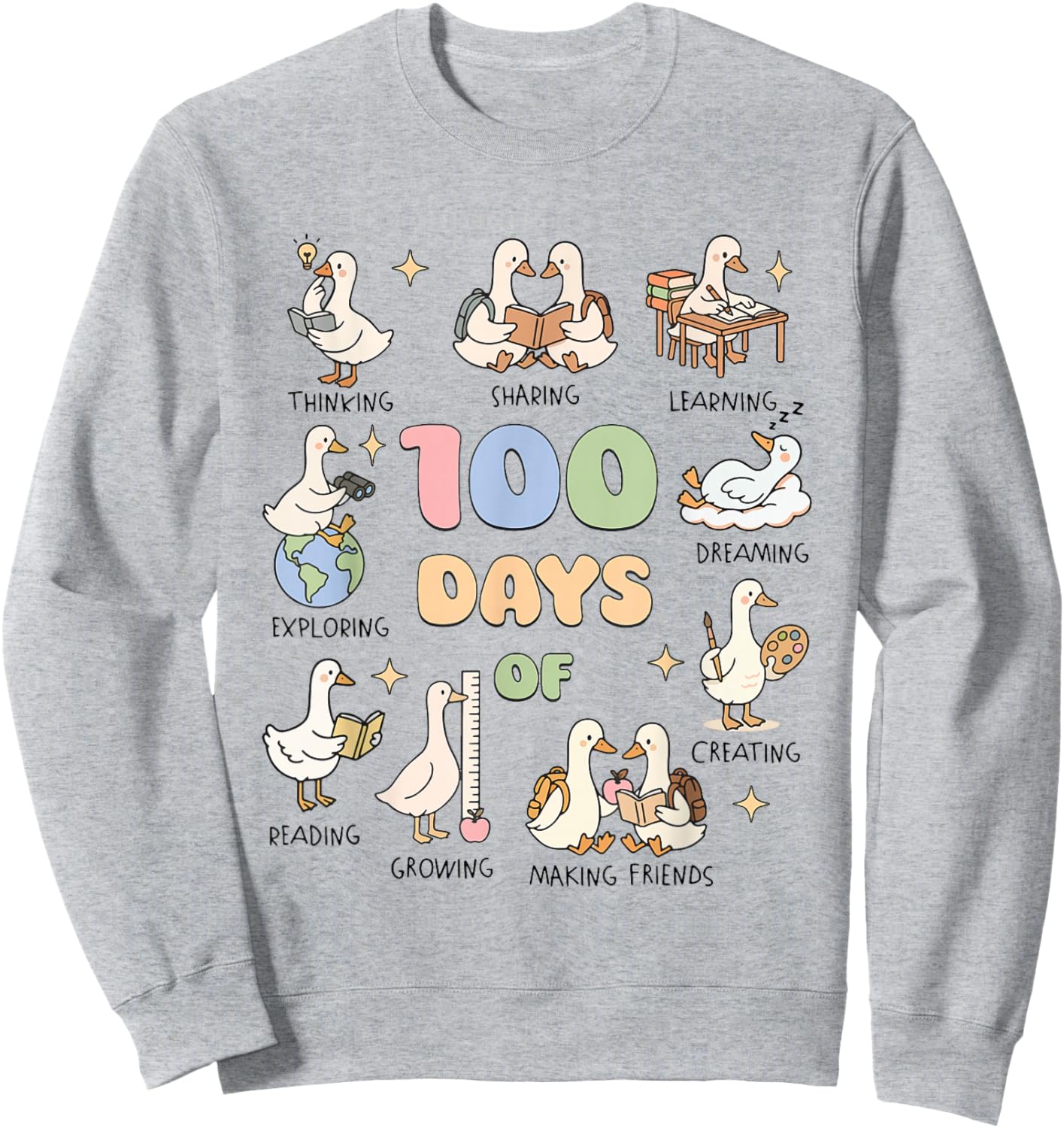 100 Days of School Goose Teacher Classroom 100 Days Smarter Sweatshirt - Sweatshirt | Ash