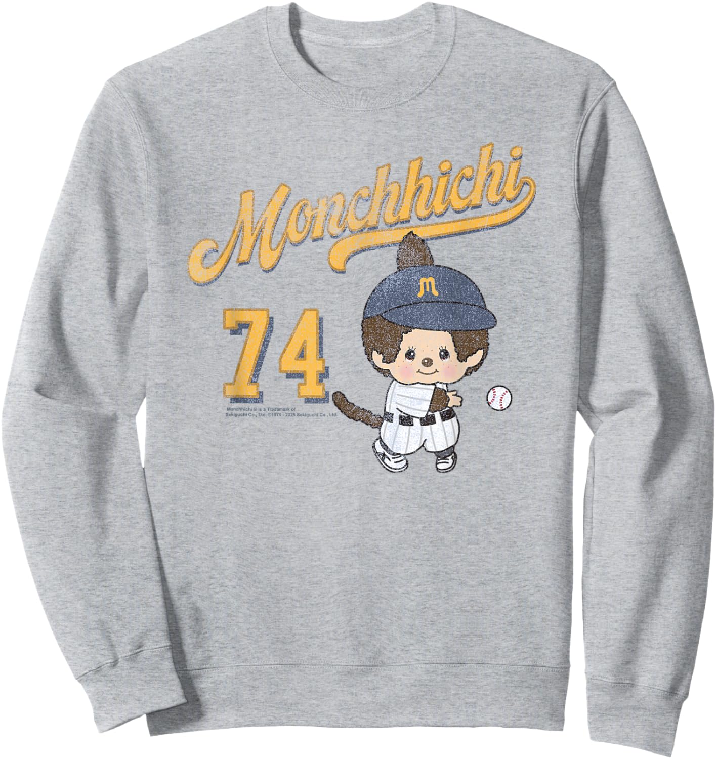 Monchhichi Little Baseball Player #74 Distressed Logo Sweatshirt - Sweatshirt | Ash