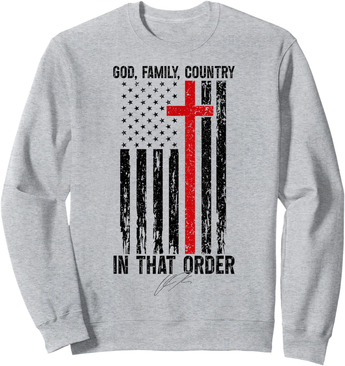 God Family Country - in That Order Vintage US Flag Supporter Sweatshirt - Sweatshirt | Ash