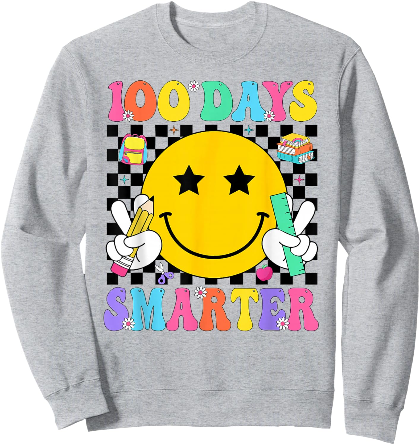100 Days Smarter Teacher Boys Girls Kids 100th Day of School Sweatshirt - Sweatshirt | Ash