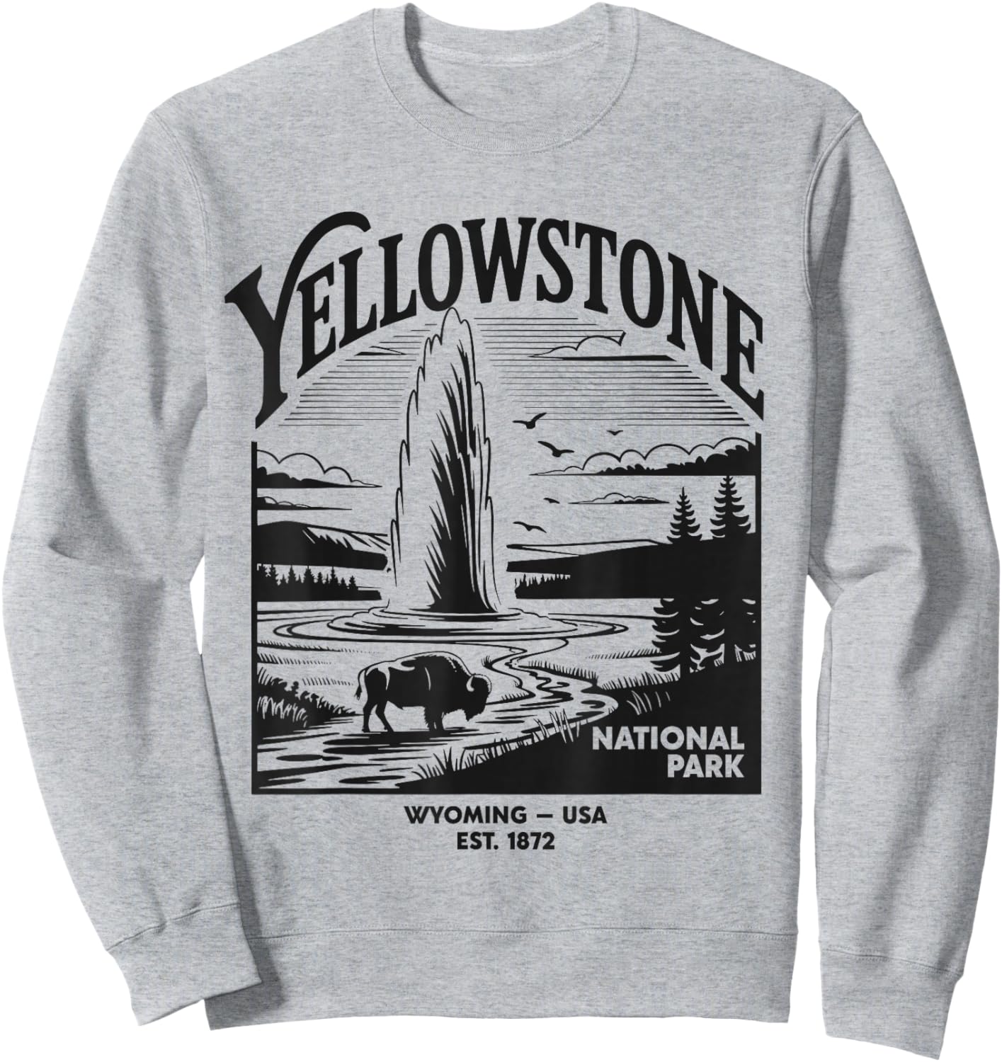 Yellowstone National Park Wyoming Geyser USA Retro Vintage Sweatshirt - Sweatshirt | Ash