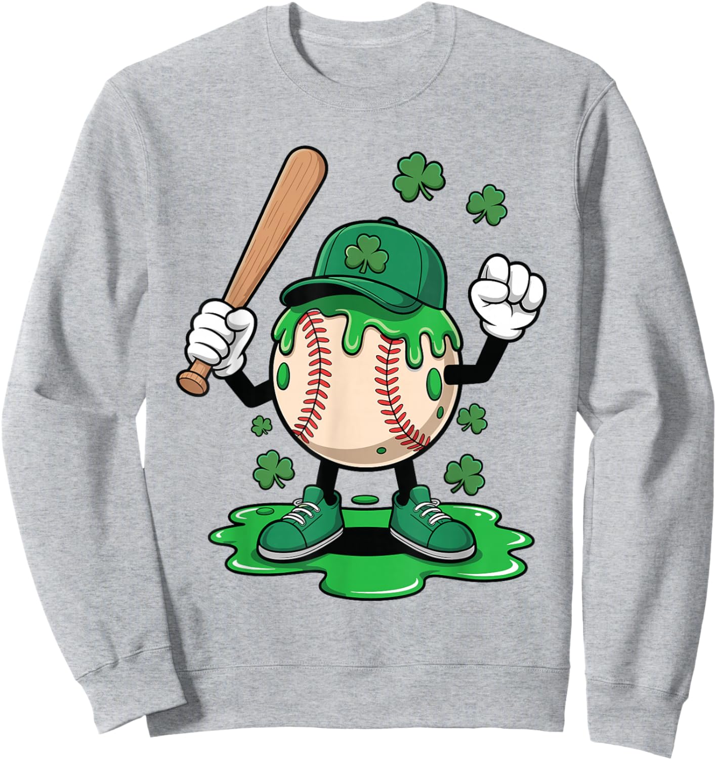 Baseball Ice Cream Drip Happy St Patricks Day Shamrocks Sweatshirt - Sweatshirt | Ash