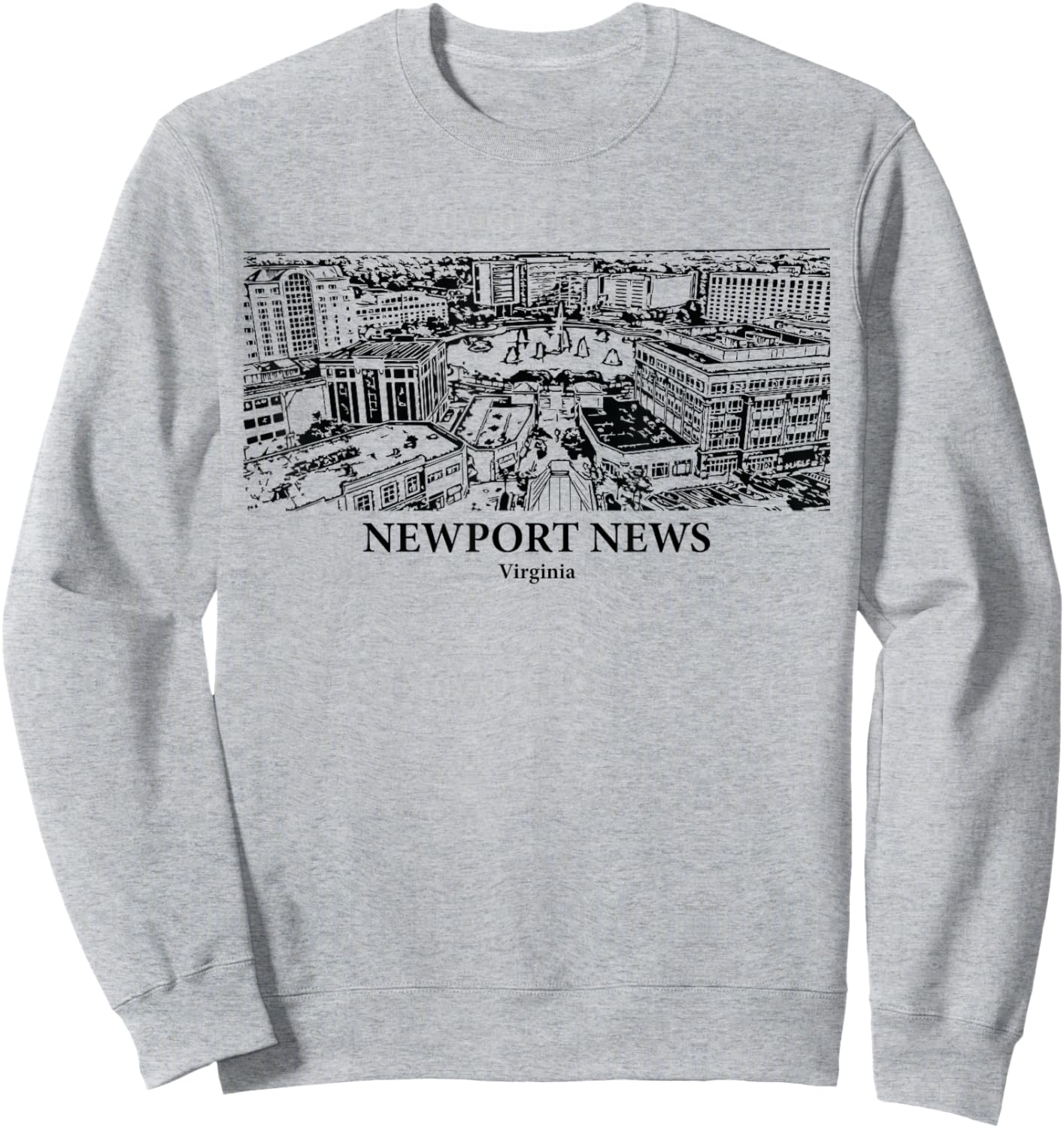Newport News VA - Ink Cityscape Illustration Sweatshirt - Sweatshirt | Ash