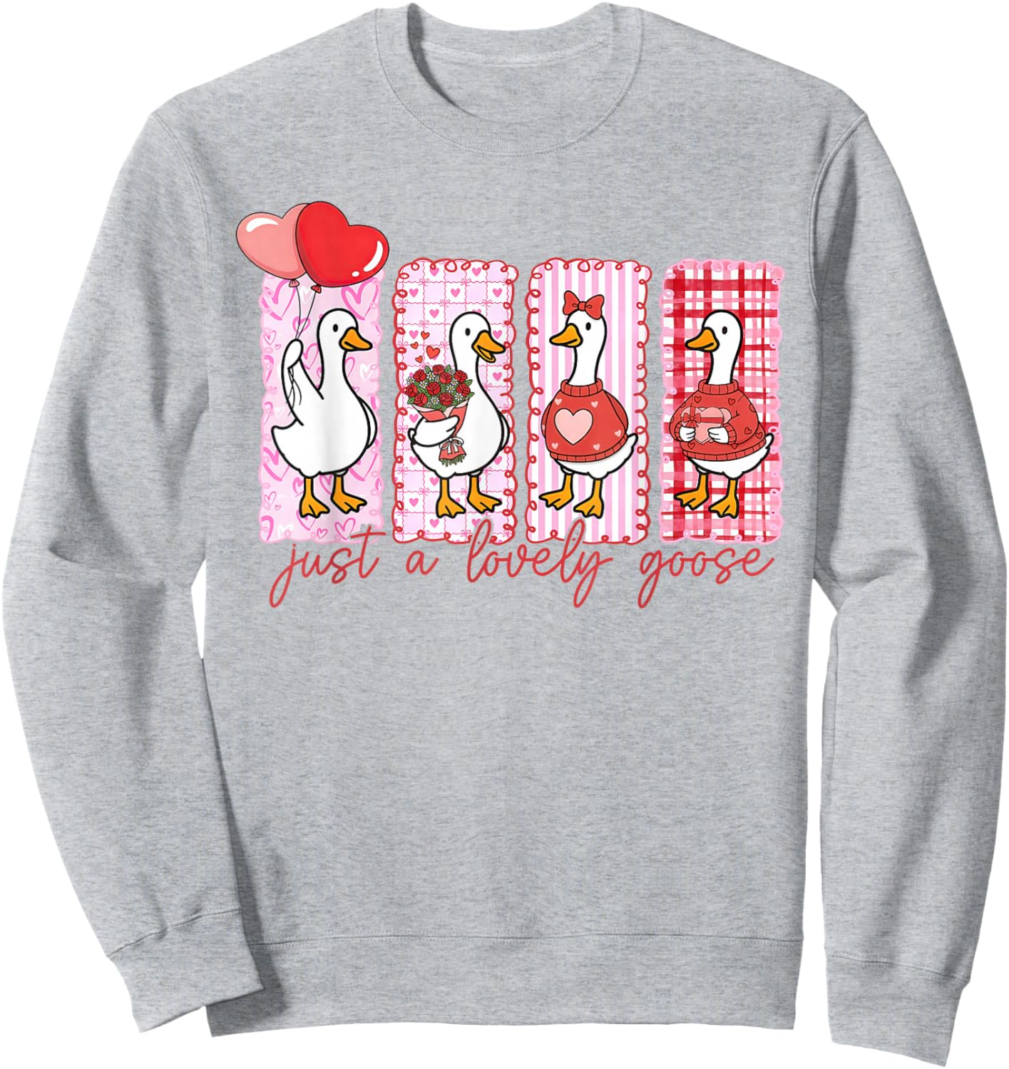 Funny Just A Lovely Goose Cute Heart Goose Valentines Day Sweatshirt - Sweatshirt | Ash