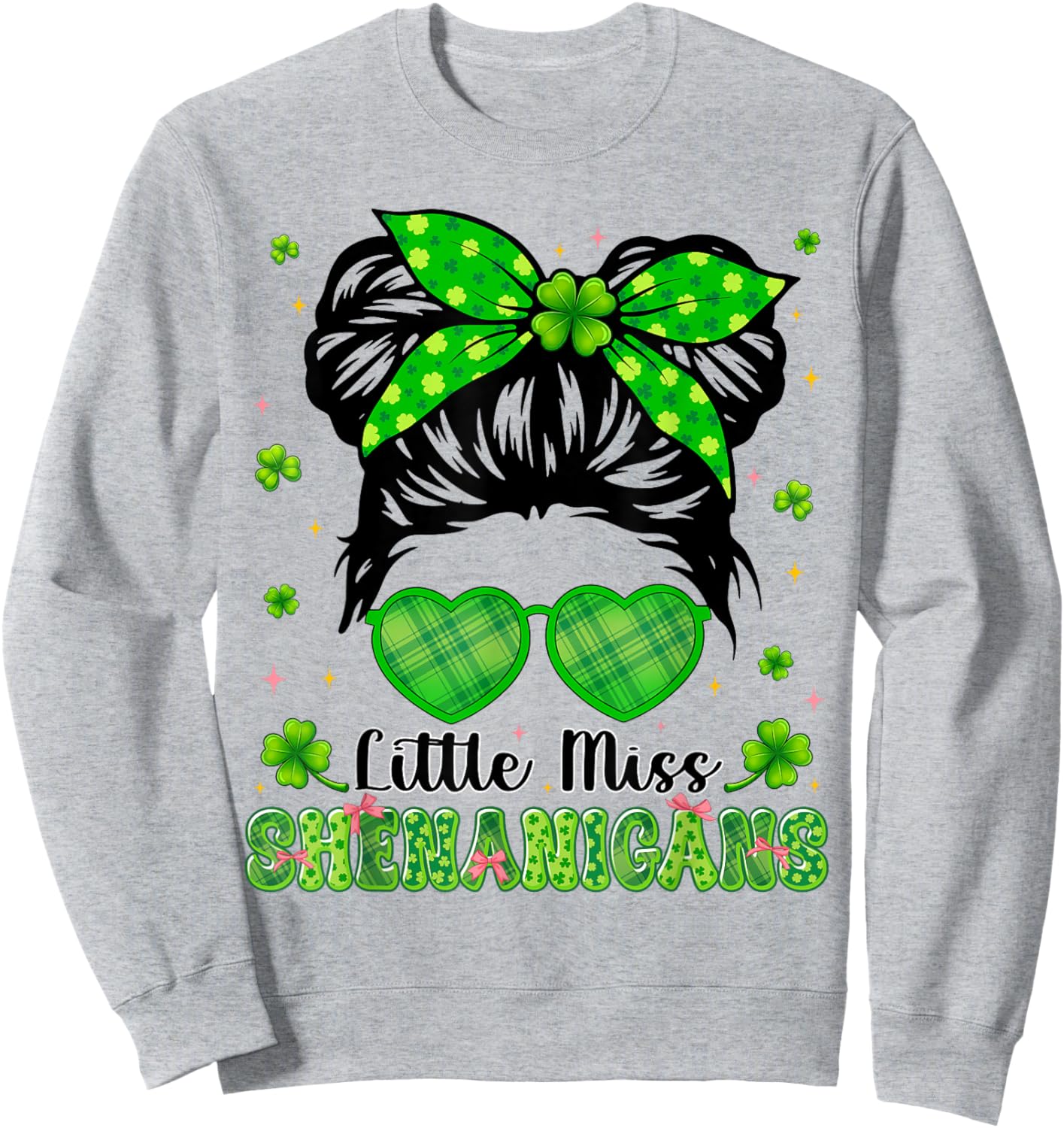 Miss Shenanigans Messy Bun Shamrock St Patricks Irish Girl Sweatshirt - Sweatshirt | Ash