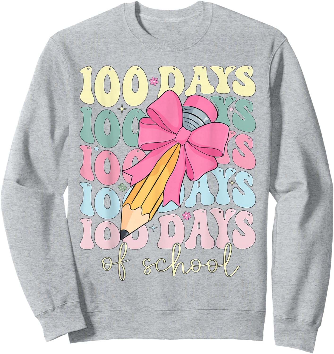 Cute Coquette Bow 100 Days of School Teacher Girls Kids Sweatshirt - Sweatshirt | Ash