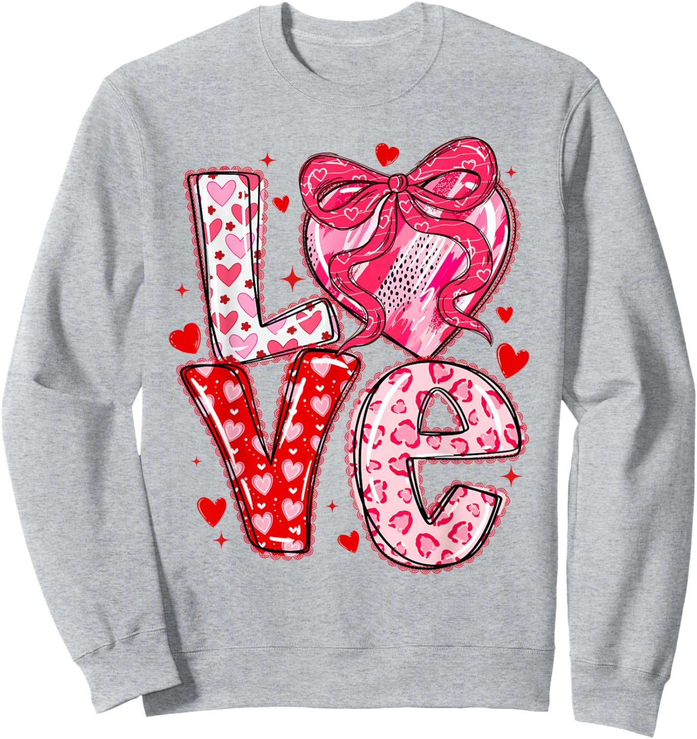 Valentines Day Love Hearts Leopard Coquette Bow Women Girls Sweatshirt - Sweatshirt | Ash