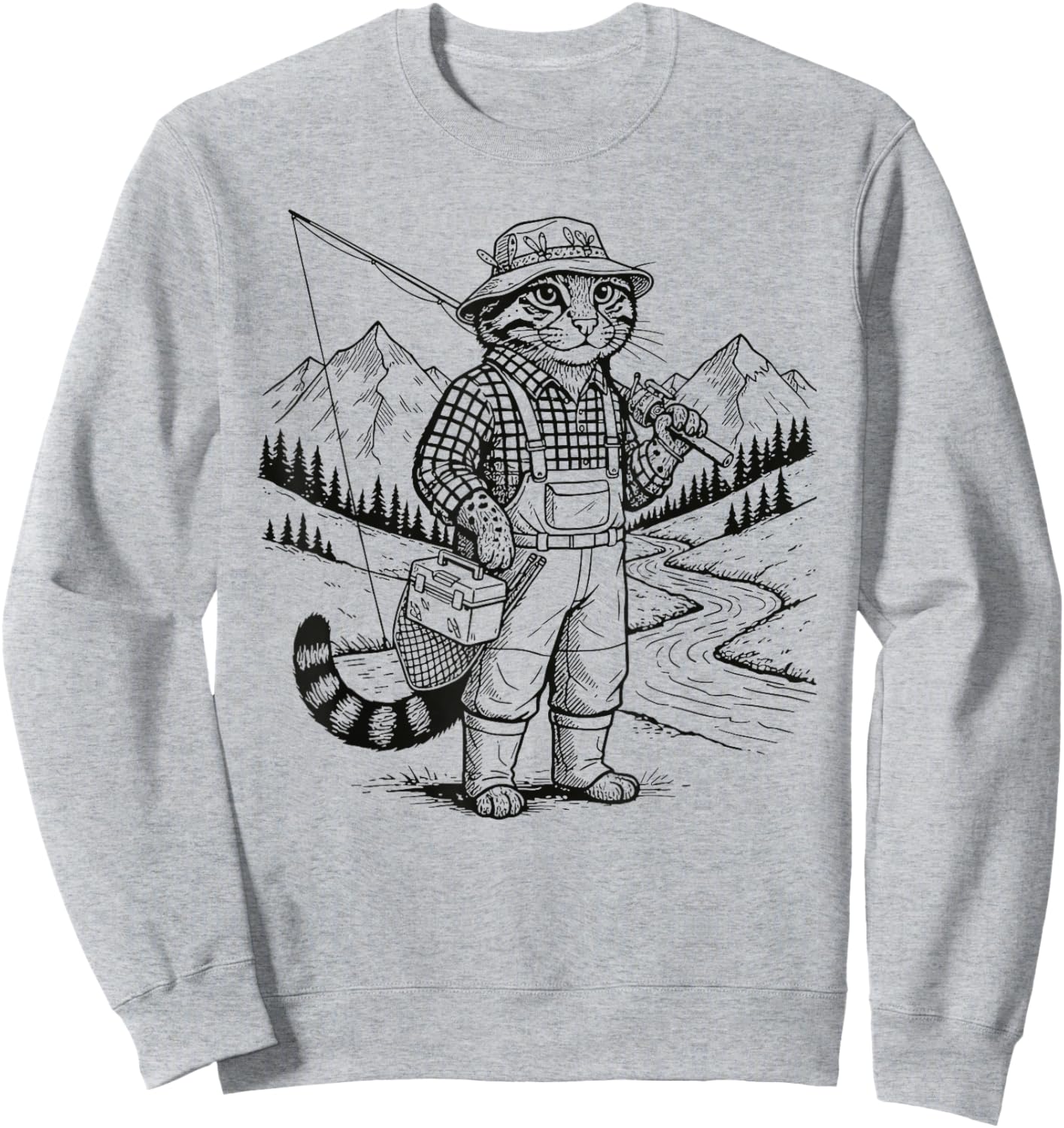 Fish Cat Fisherman Sweatshirt - Sweatshirt | Ash