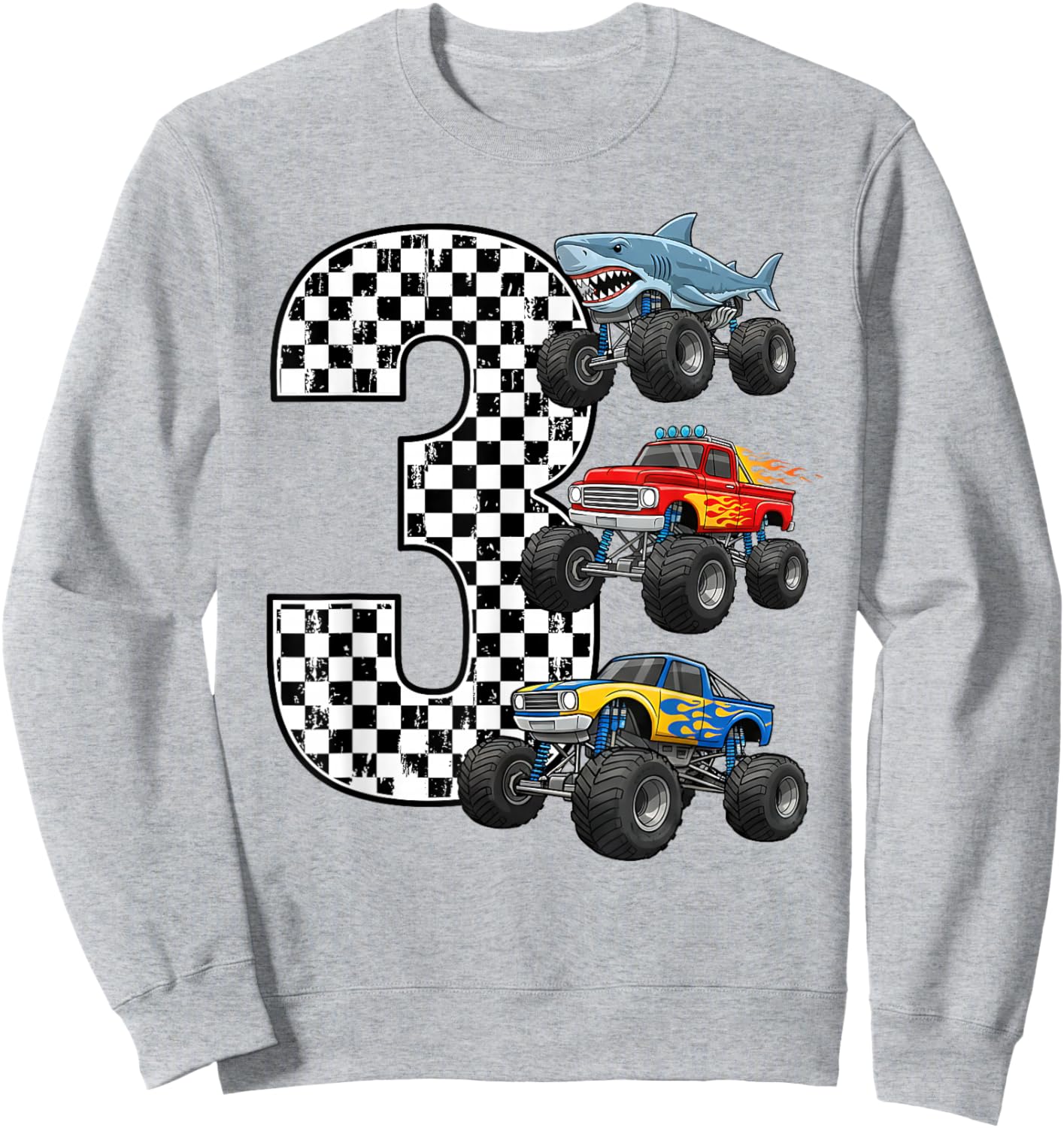 Birthday 3 Year Old Boys 3rd Party Monster Truck Sweatshirt - Sweatshirt | Ash