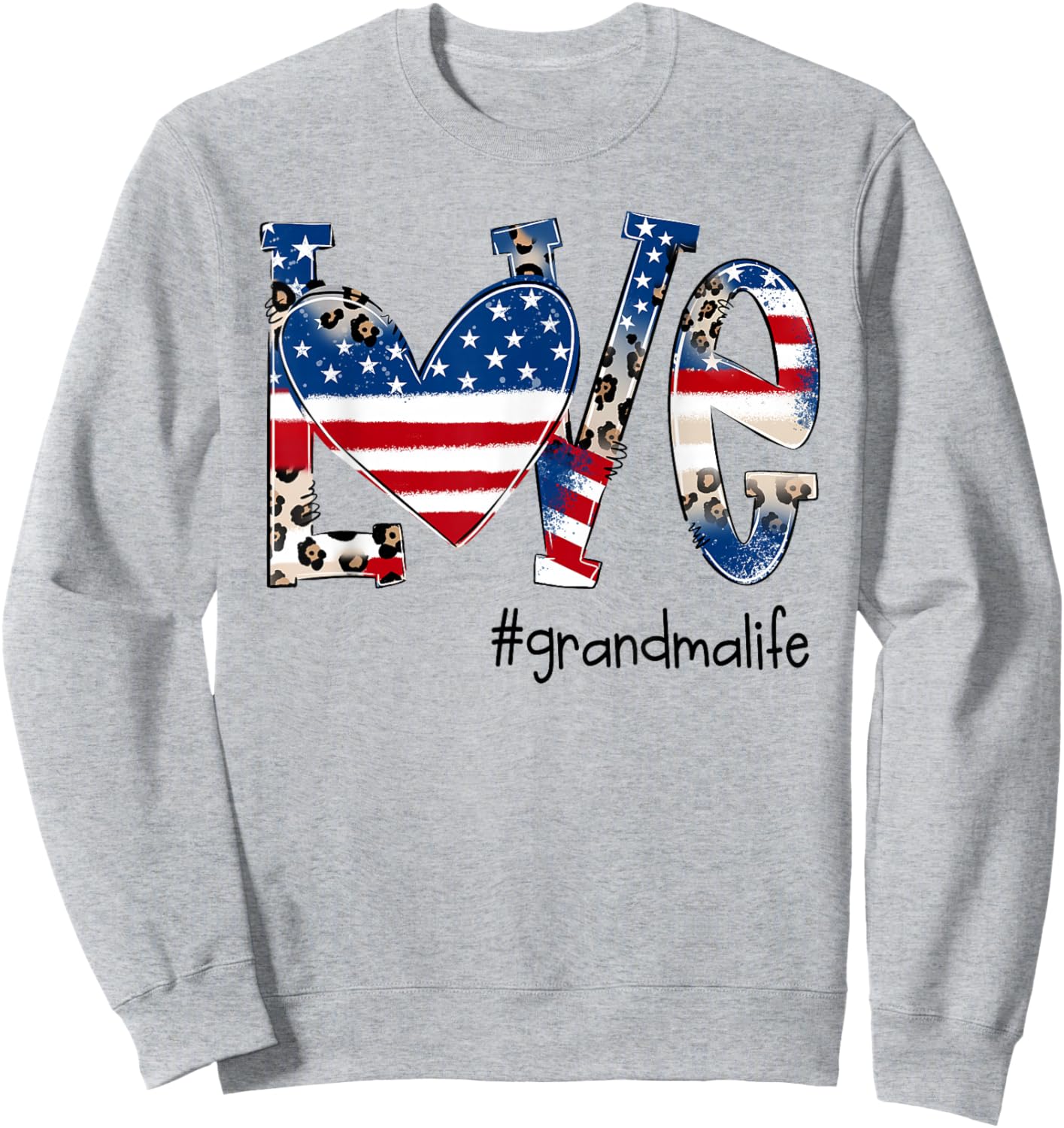 Love Grandma Life Patriotic Leopard Design Sweatshirt - Sweatshirt | Ash