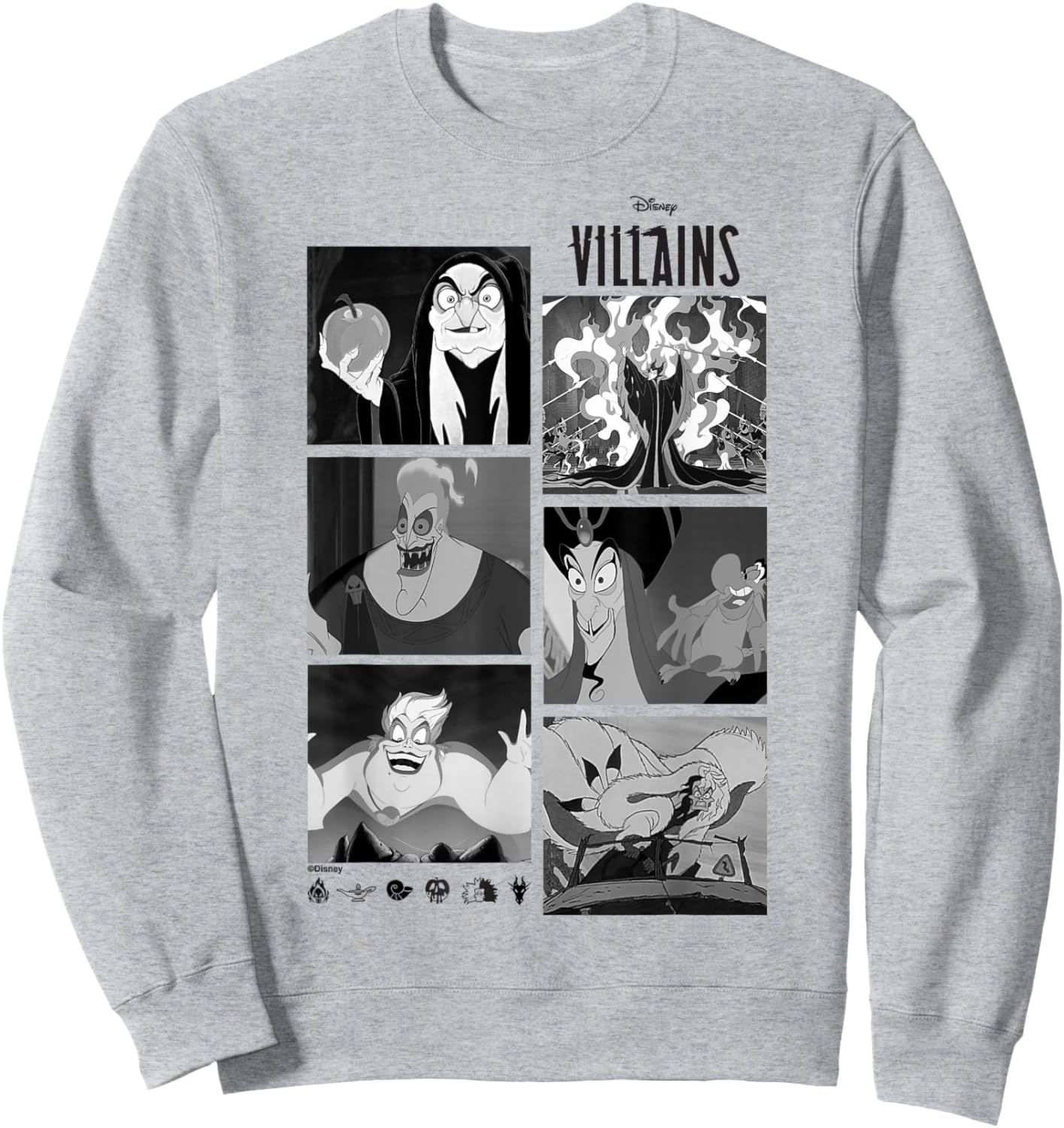 Disney Villains Classic Black & White Artwork Sweatshirt - Sweatshirt | Ash
