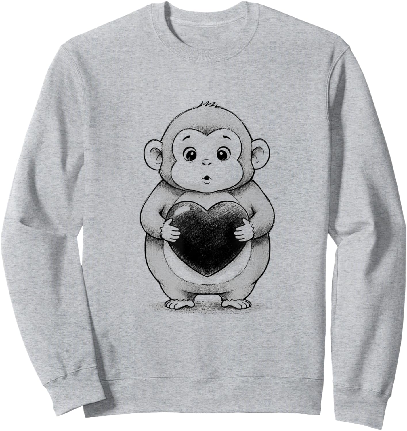 Monkey Chubby Holding a Heart Valentines Day Sweatshirt - Sweatshirt | Ash