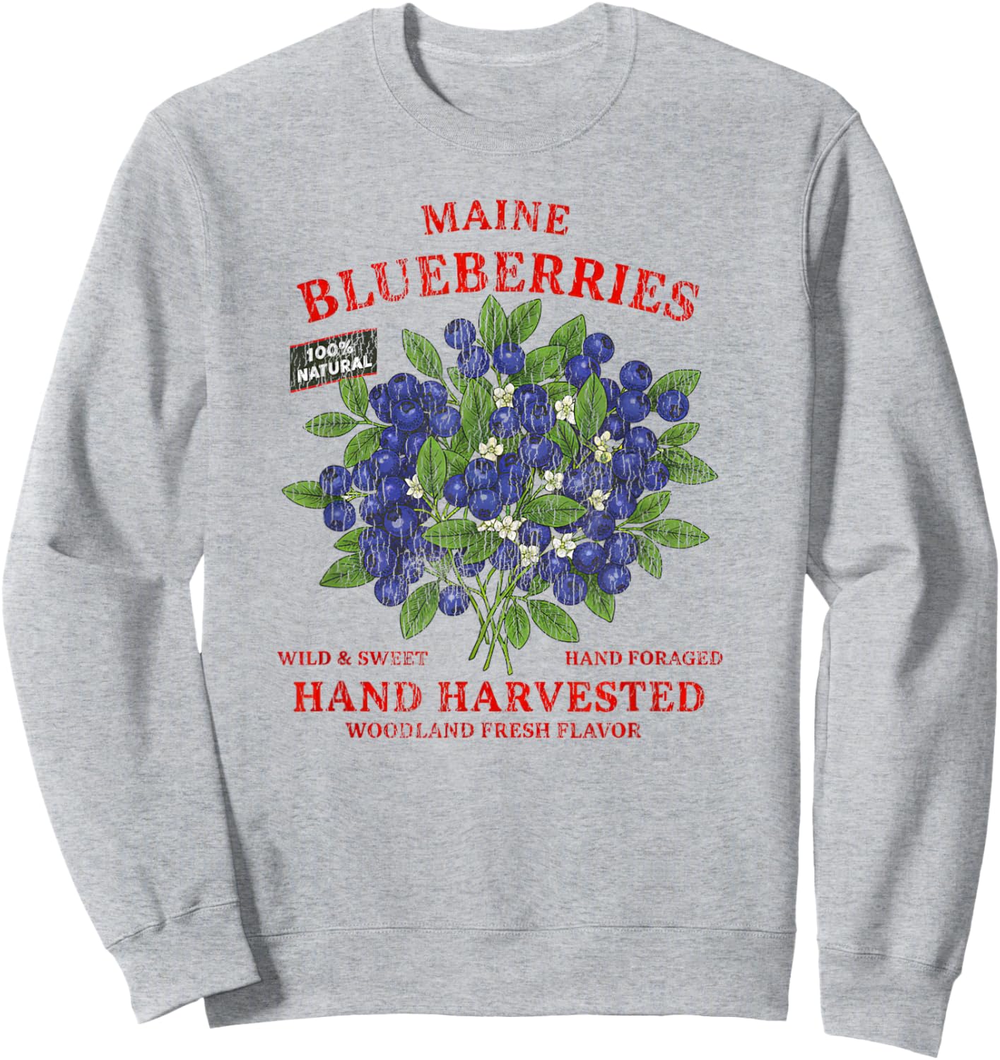 Maine Blueberries Retro Fruit Label State Fruit Distressed Sweatshirt - Sweatshirt | Ash