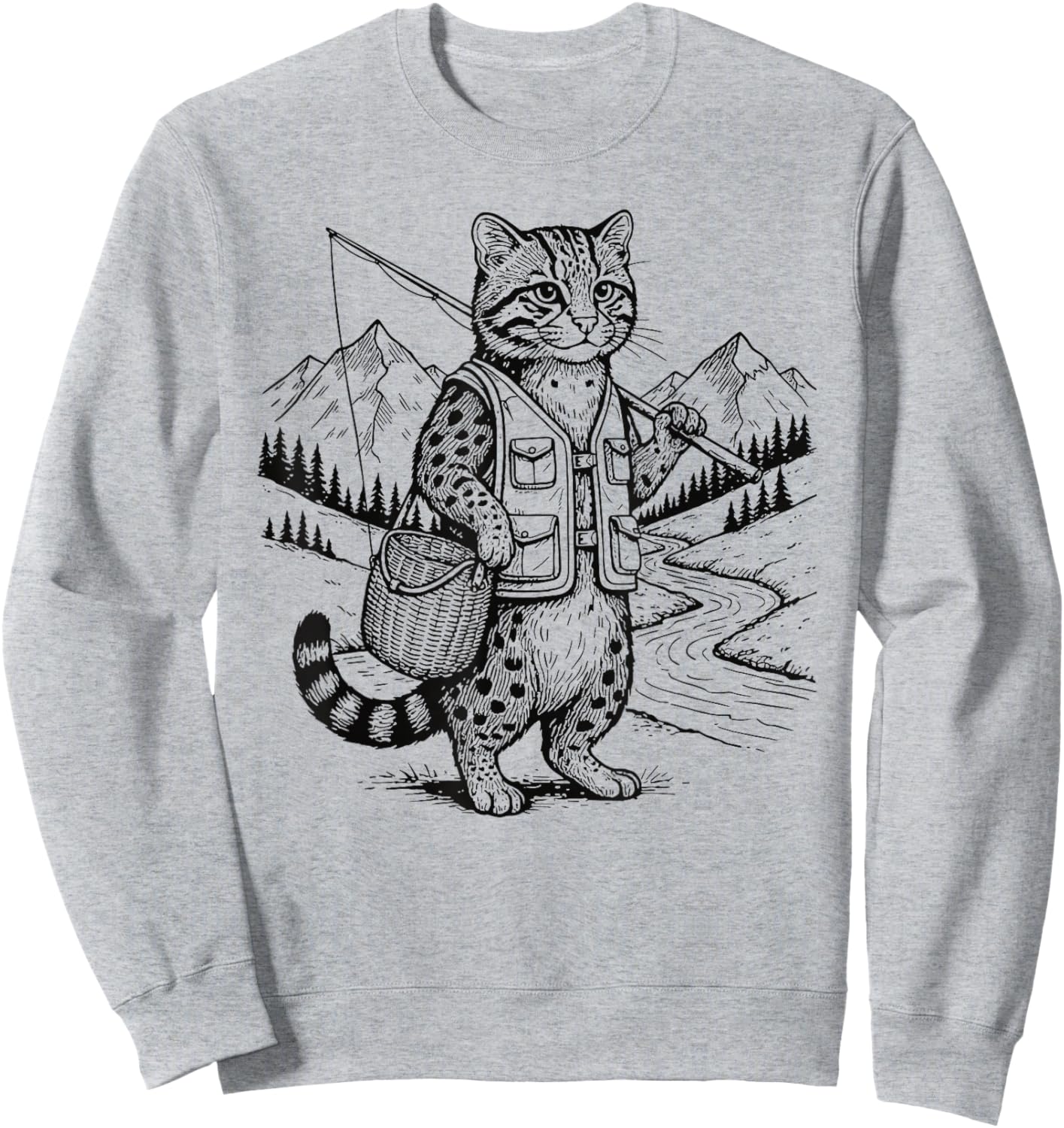Fish Cat Fisherman Sweatshirt - Sweatshirt | Ash
