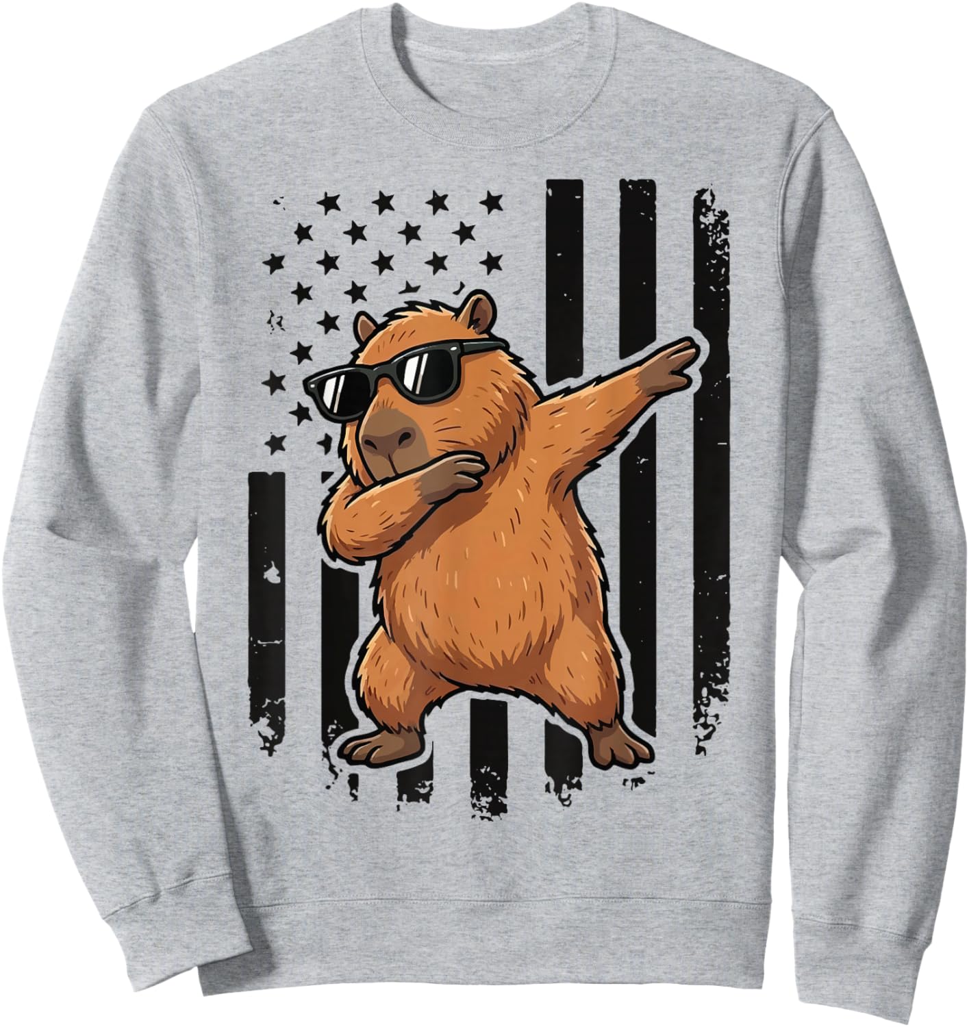 Capybara Dabbing USA Flag America Sweatshirt - Sweatshirt | Ash