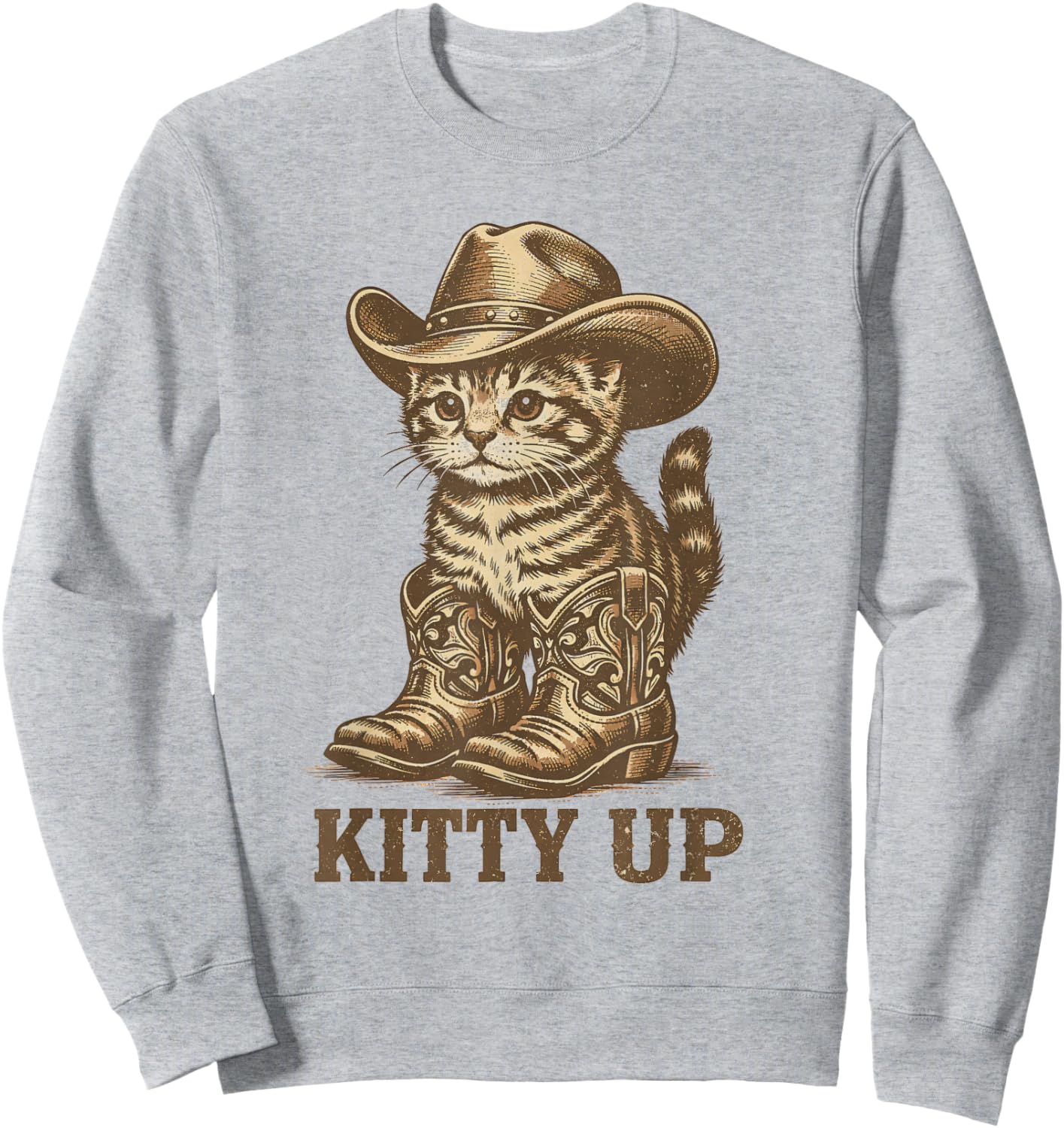 Kitty Up Vintage Western Country Music Funny Cowboy Cat Sweatshirt - Sweatshirt | Ash