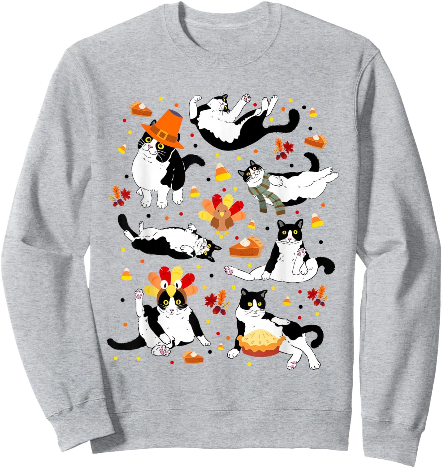 Funny Tuxedo Cat Fall Season Cute Cat Autumn Kids Men Women Sweatshirt - Sweatshirt | Ash