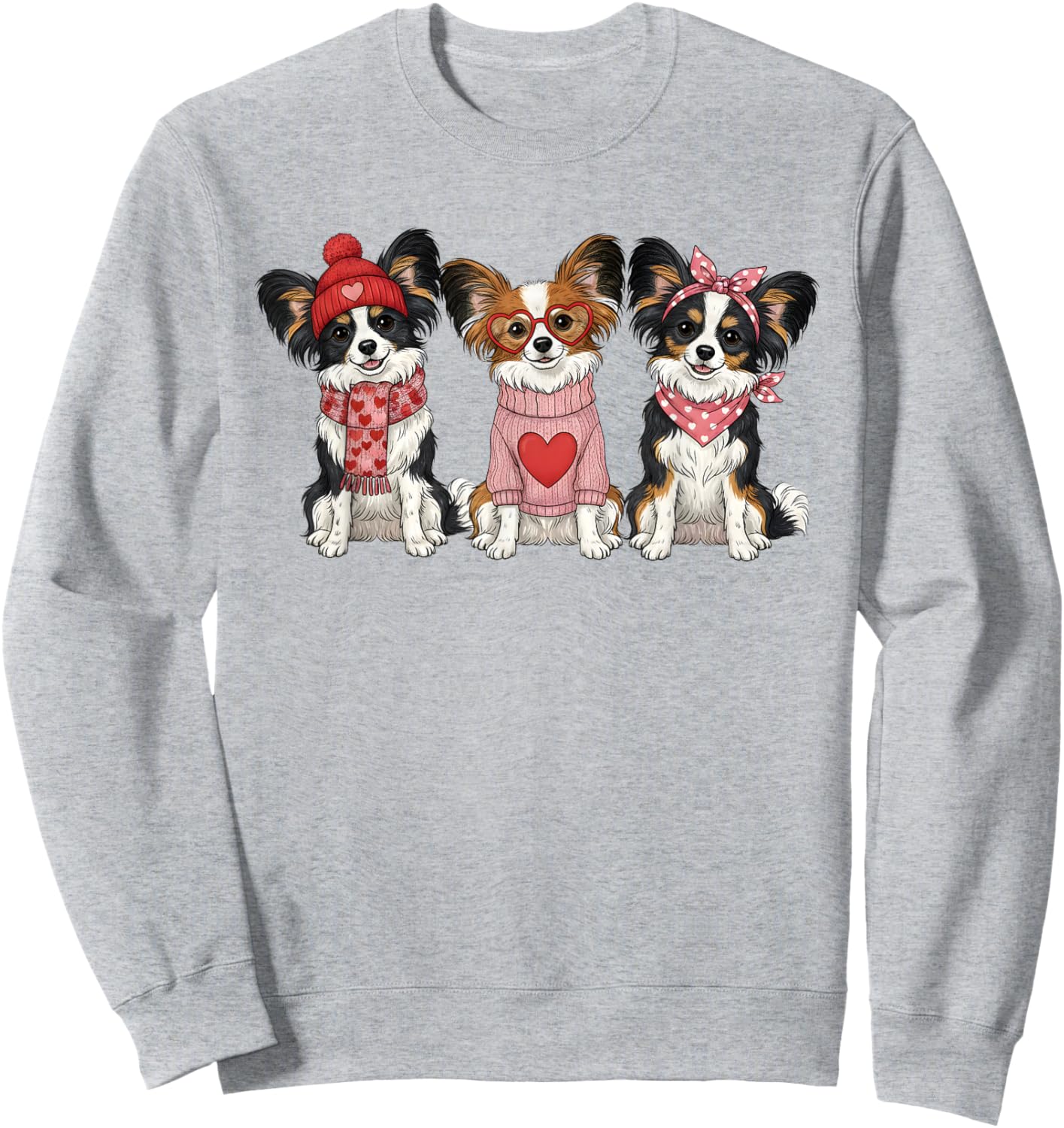 Cute Papillon Dog Valentine Sweatshirt - Sweatshirt | Ash