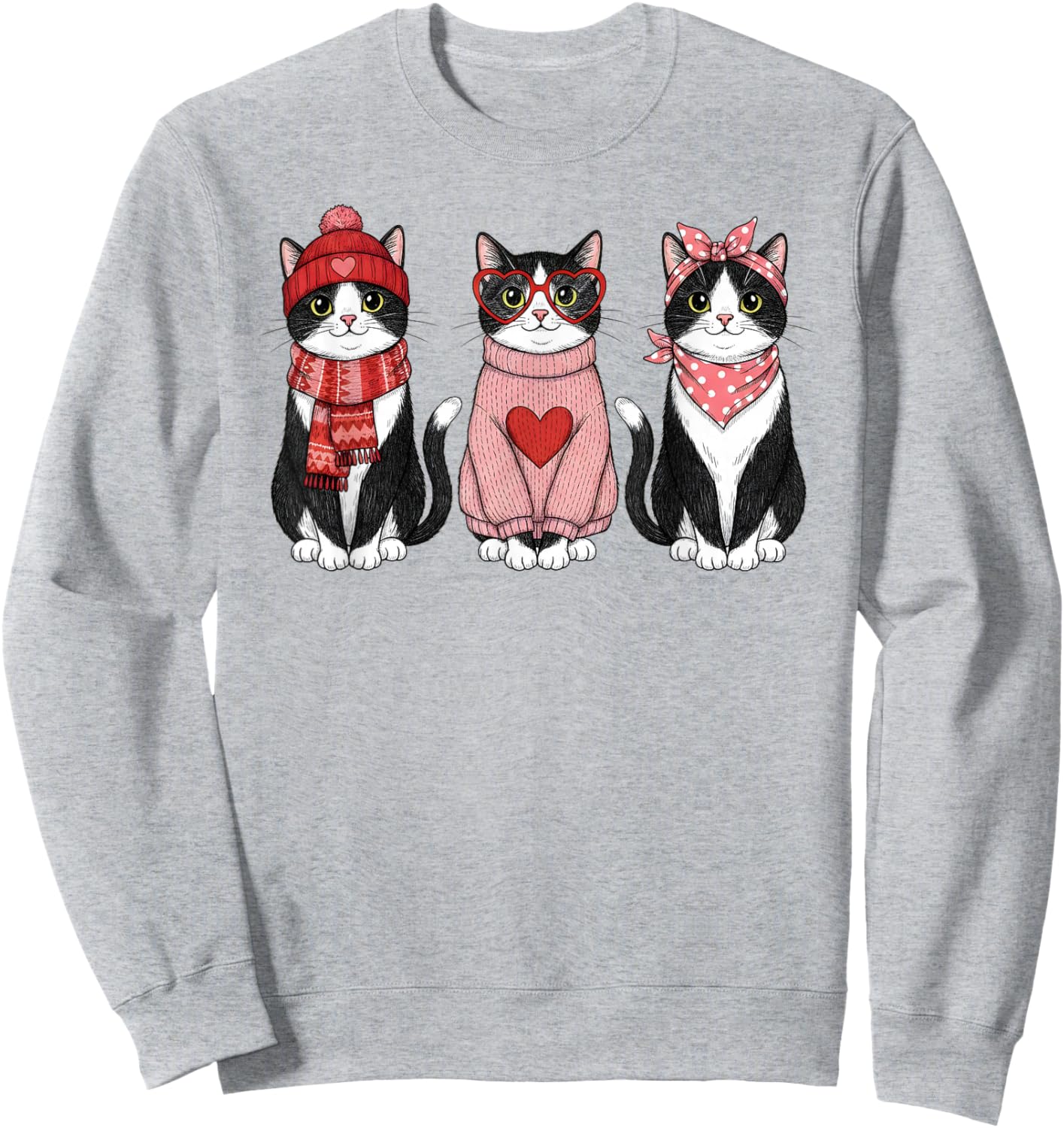 Retro Tuxedo Cat Cute Valentine Sweatshirt - Sweatshirt | Ash