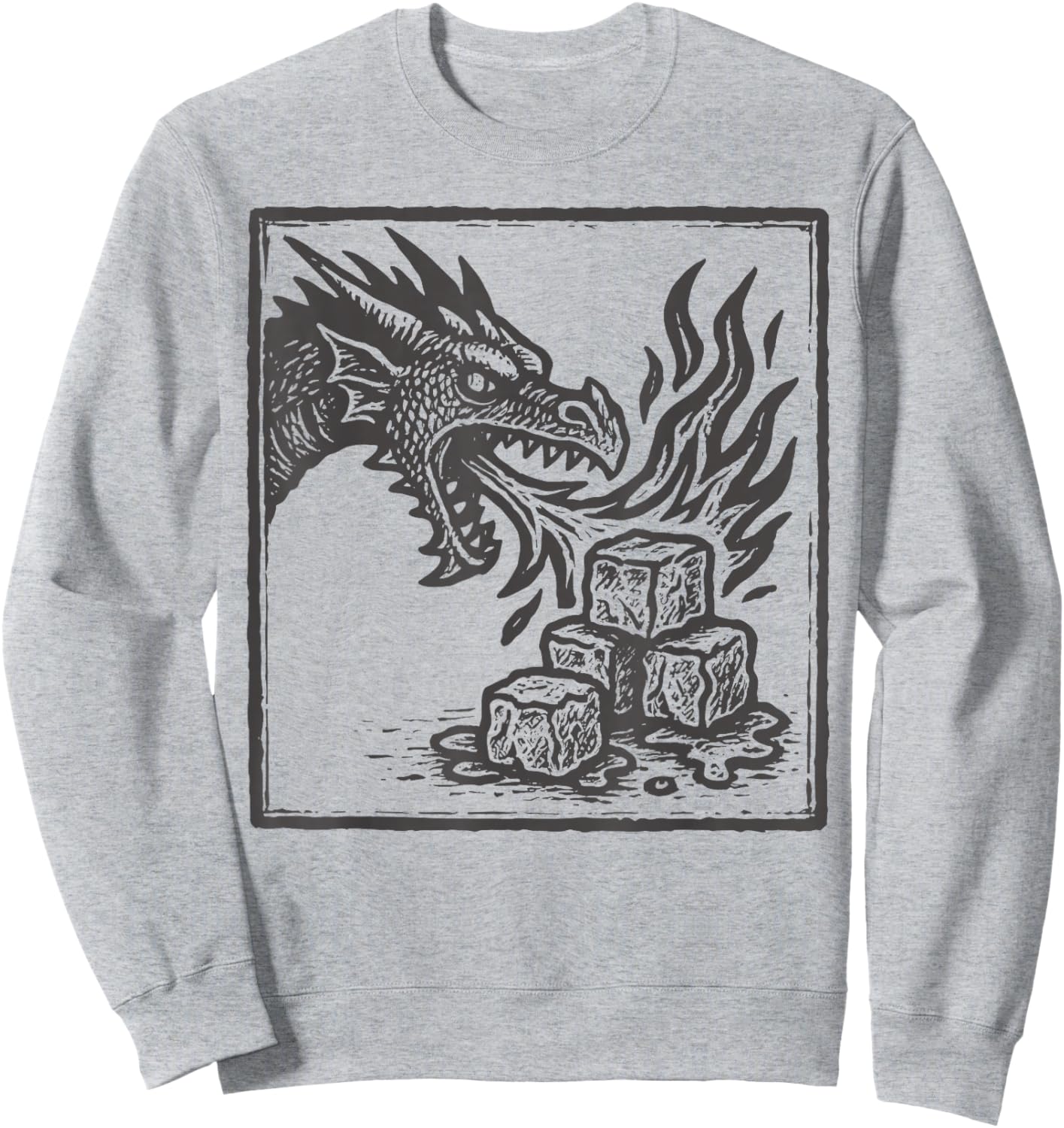 Dragon Breathing Fire on Ice Cubes Fantasy Sweatshirt - Sweatshirt | Ash
