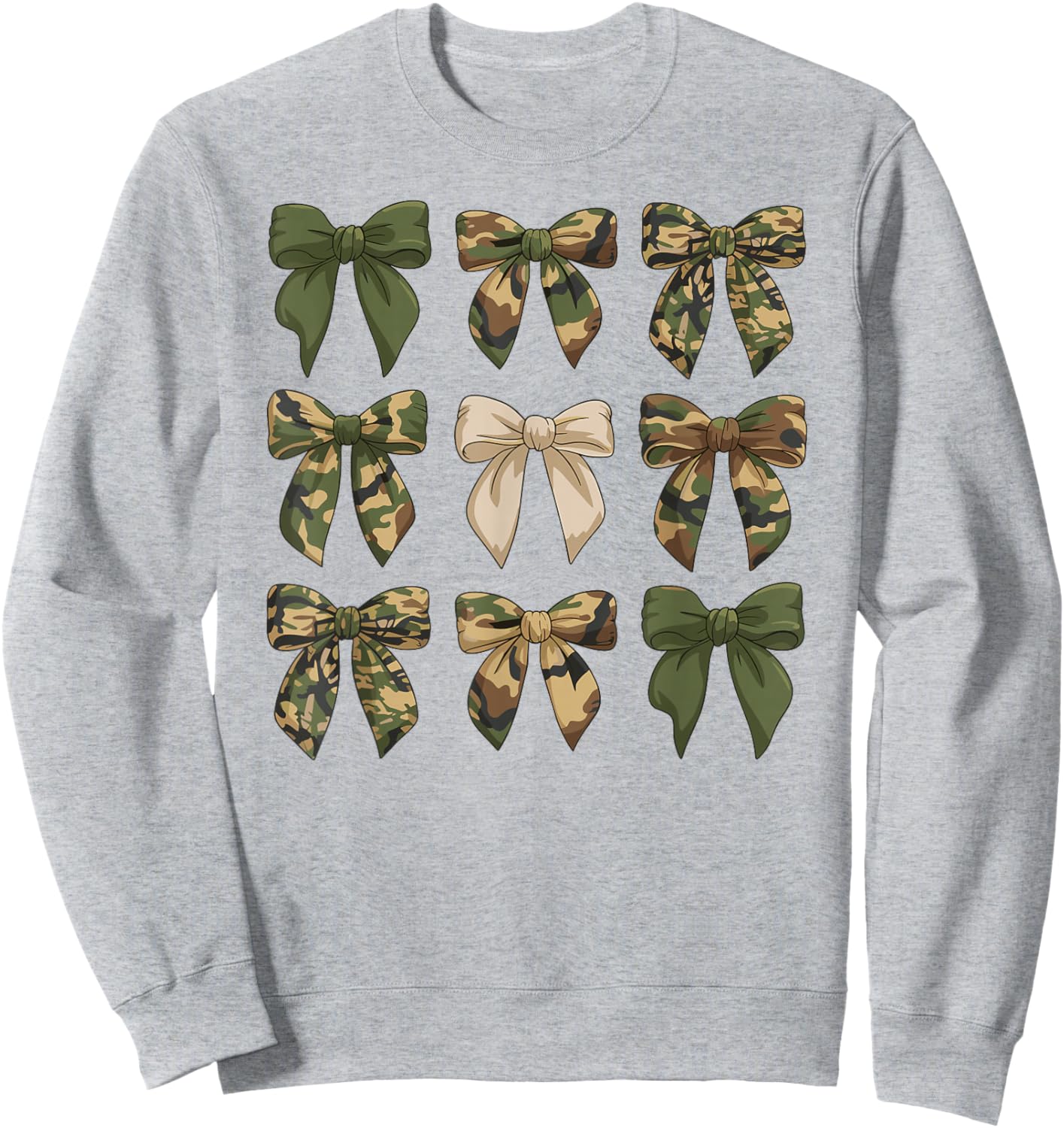 Camouflage Old Camo Bow Cute Country Hunting Women Girl Sweatshirt - Sweatshirt | Ash