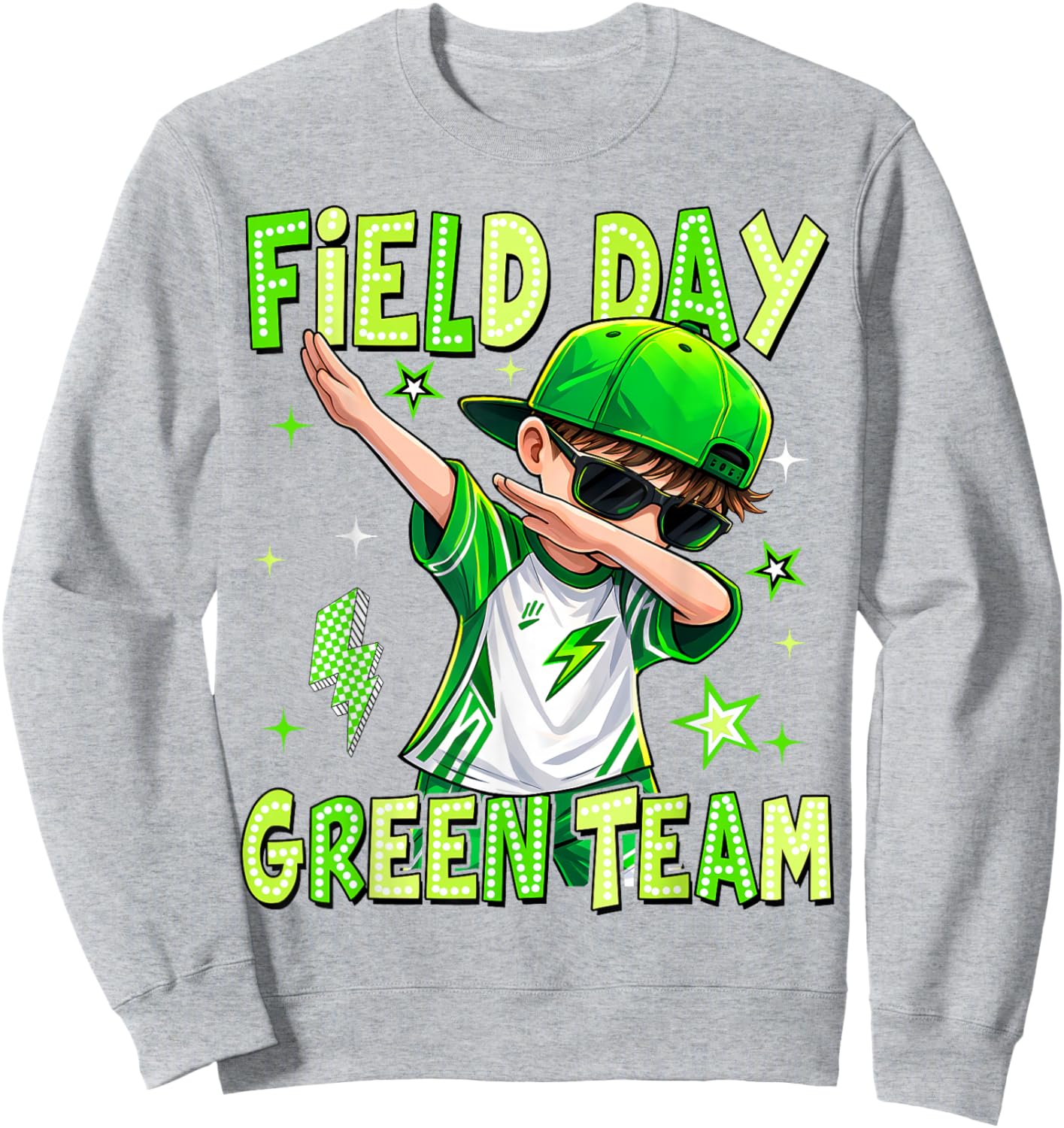 Field Day Green Team Dabbing Boys Kids Games Field Trip Fun Sweatshirt - Sweatshirt | Ash