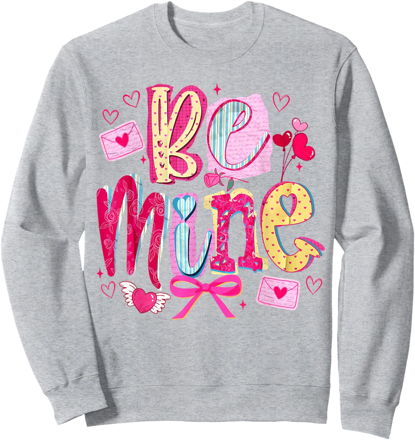Pink Be Mine Vintage Coquette Bow Hearts Valentine Cupid Sweatshirt - Sweatshirt | Ash