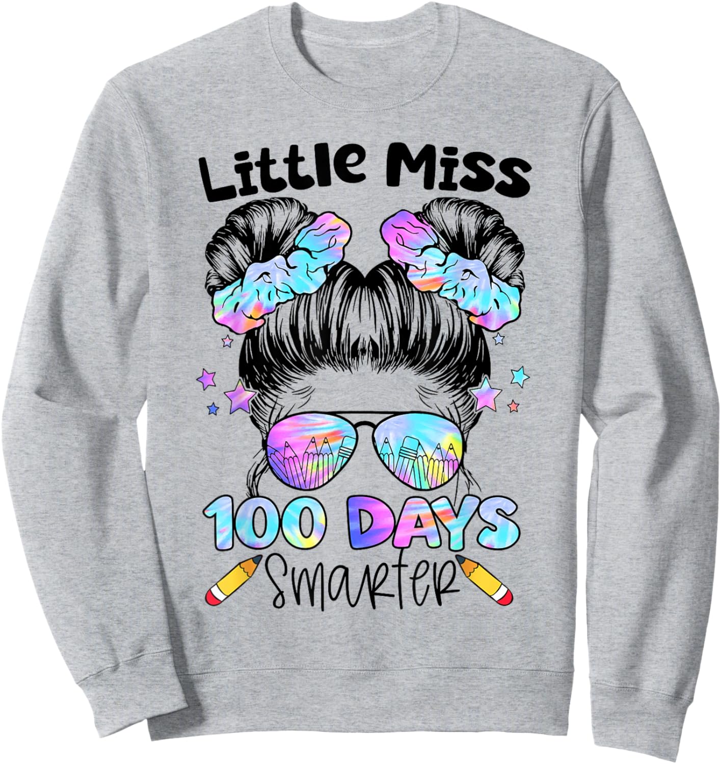 100 Days Smarter Messy Bun 100th Day of School Girls Kids Sweatshirt - Sweatshirt | Ash