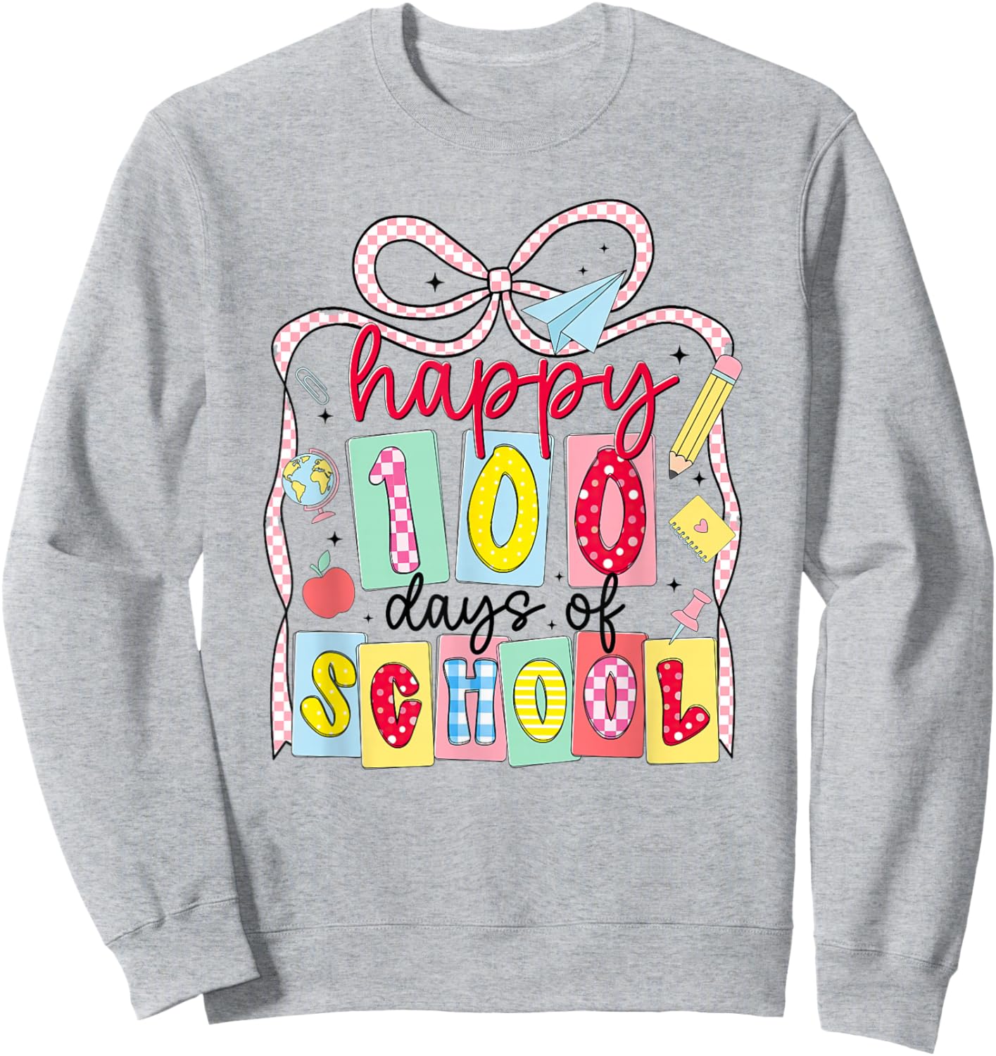 Happy 100 Days of School Coquette Bow Teacher Girl 100th Day Sweatshirt - Sweatshirt | Ash