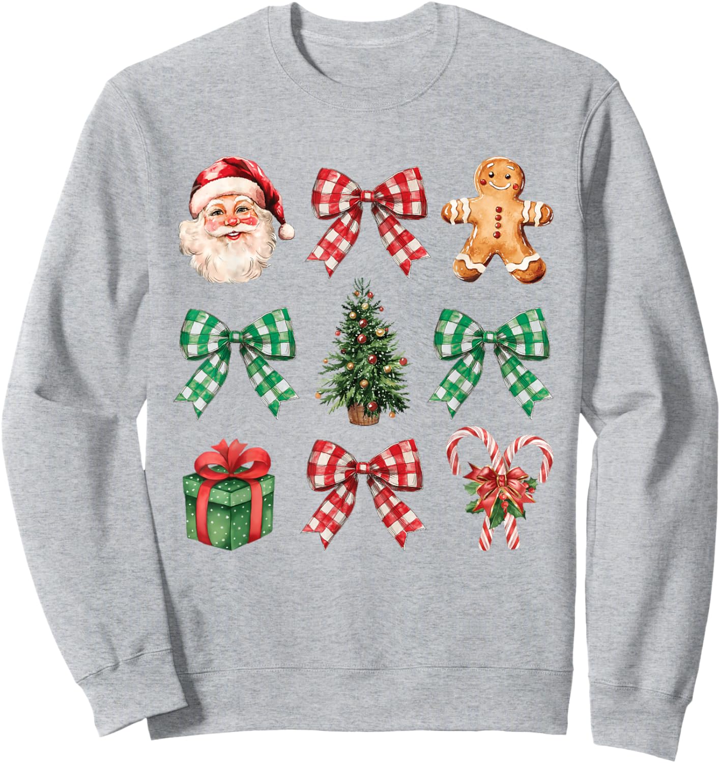 Coquette Bow Christmas Tree Santa Gingerbread Candy Cane Sweatshirt - Sweatshirt | Ash
