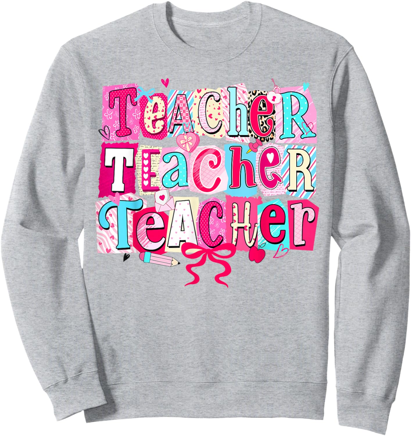 Retro Teacher Valentine Coquette Bow Teacher Valentines Day Sweatshirt - Sweatshirt | Ash