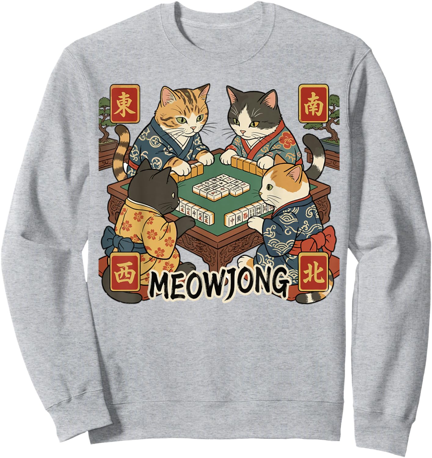 Meowjong Funny Mahjong Love Playing Chinese Game Sweatshirt - Sweatshirt | Ash
