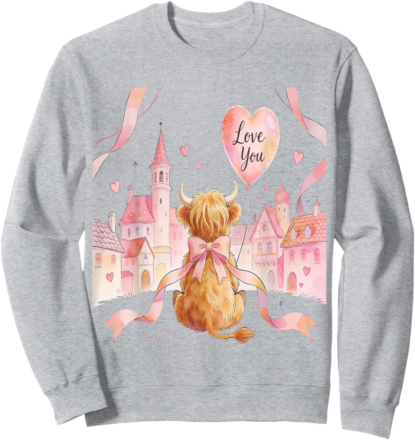 Coquette Bow Country Highland Cow Valentine Farmer Hearts Sweatshirt - Sweatshirt | Ash