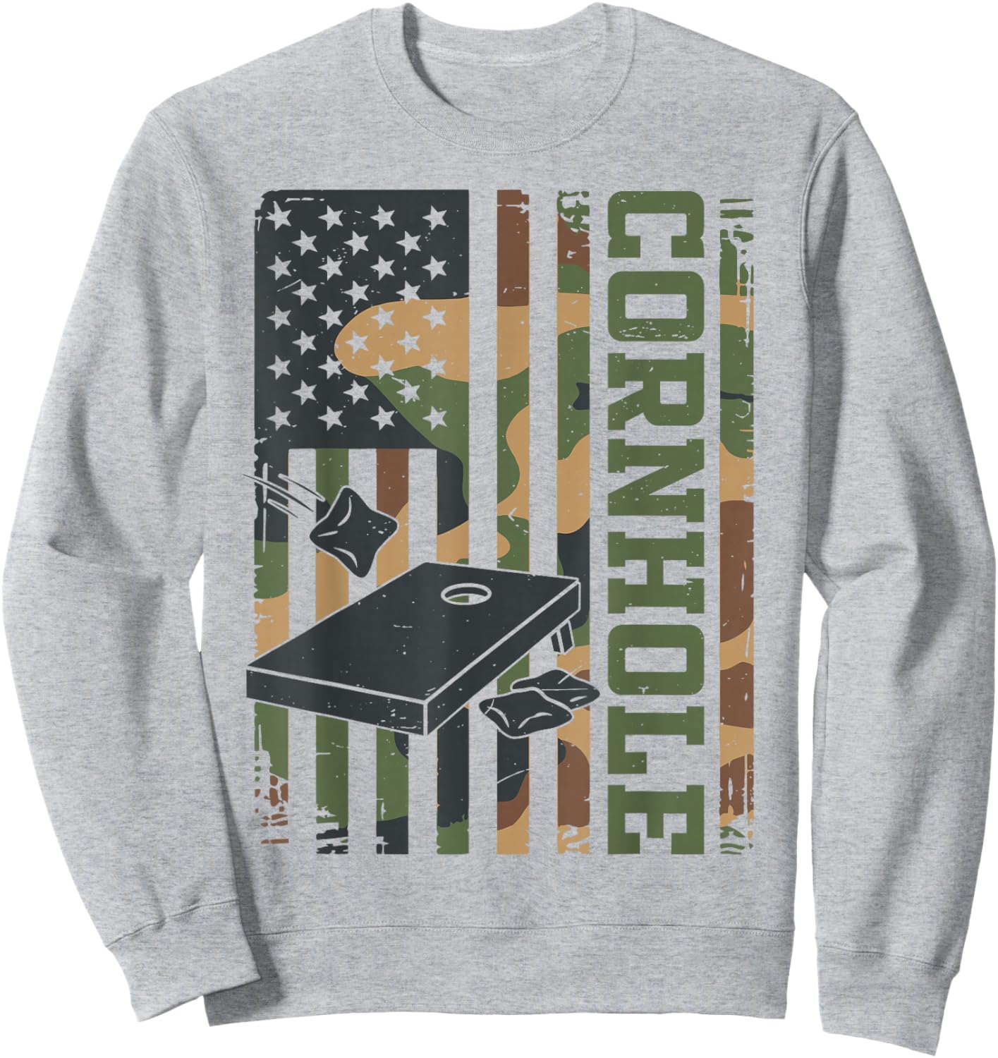 Daddy Cornhole Dad Team Camo American Flag Corn Hole Funny Sweatshirt - Sweatshirt | Ash