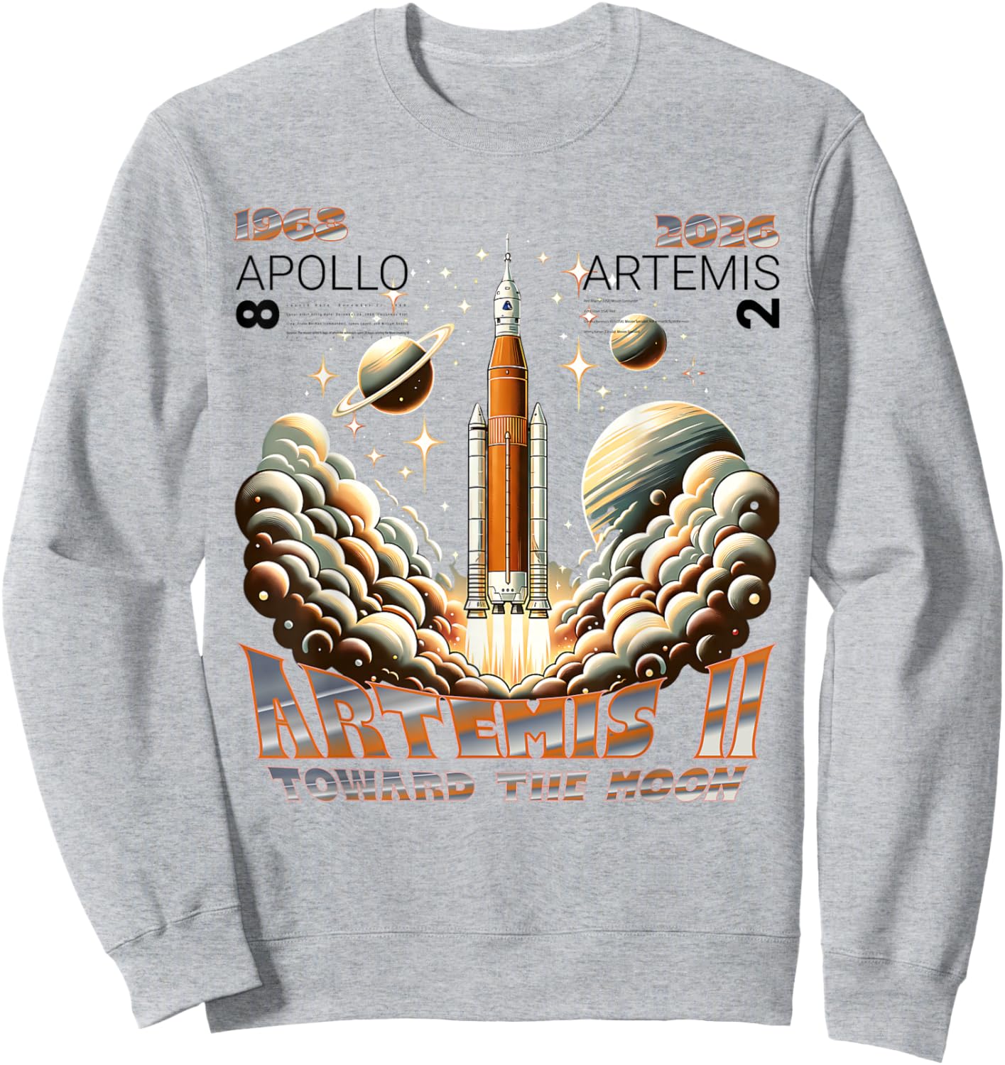 Artemis II Lunar Mission 2026 - Apollo 8 Legacy Comparison Sweatshirt - Sweatshirt | Ash