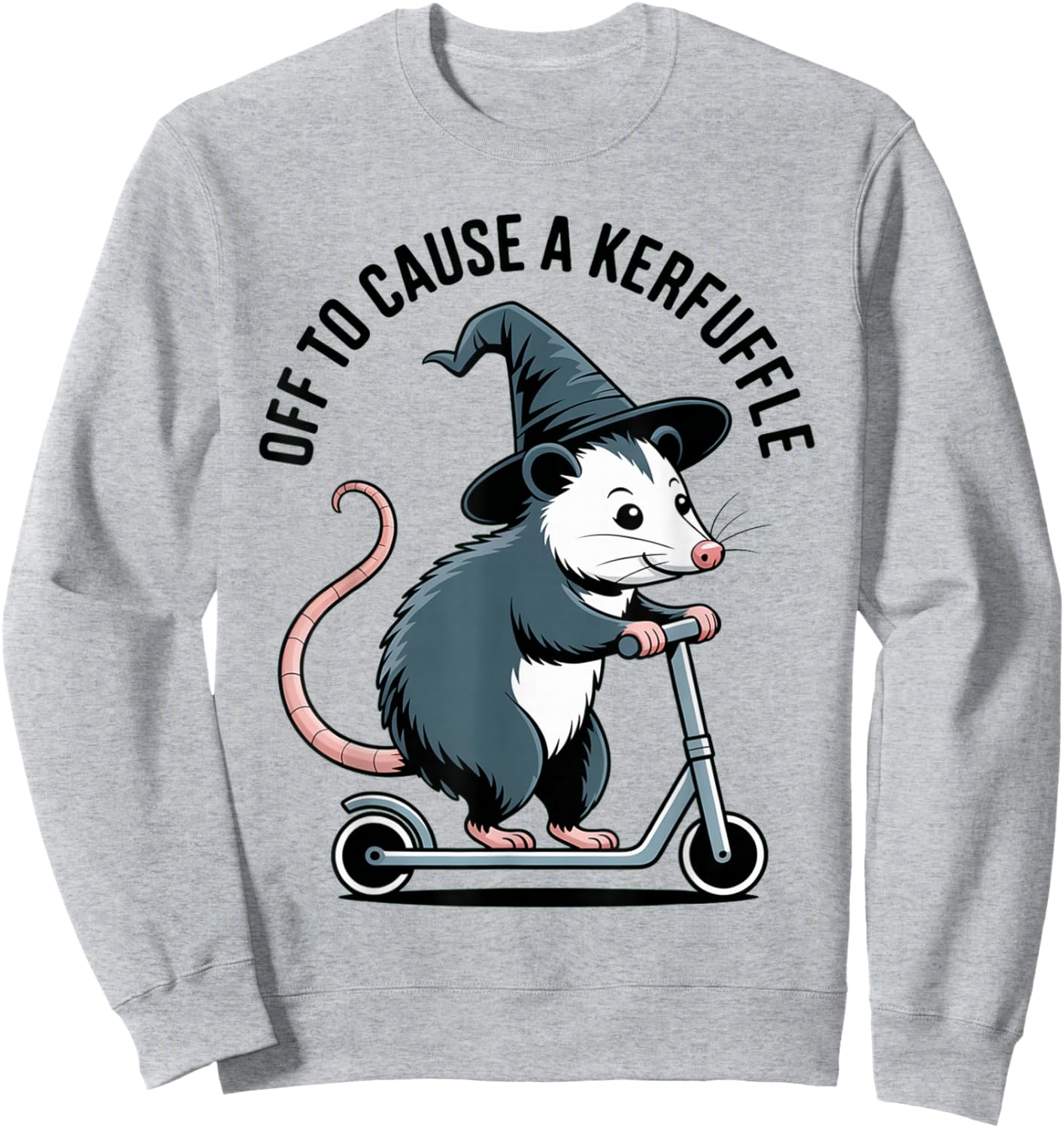 Off to Cause A Kerfuffle Possum Witch Scooter Chaos Sweatshirt - Sweatshirt | Ash