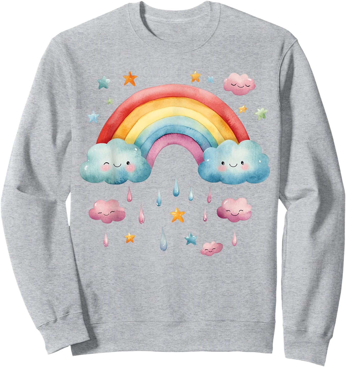 Rainbow with Cute Cloud and Rain Sweatshirt - Sweatshirt | Ash