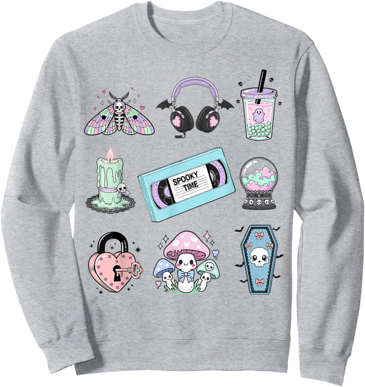 Pastel Goth Grid Kawaii Style Spooky Cute for Girls Sweatshirt - Sweatshirt | Ash
