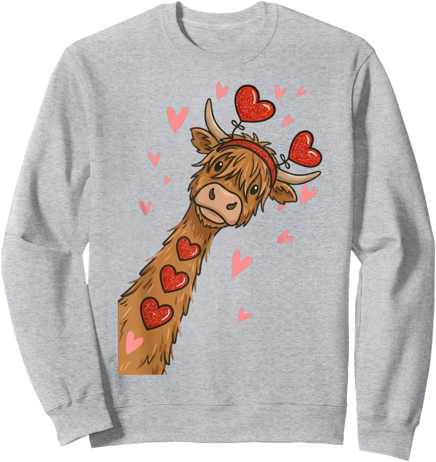 Valentine Highland Cow Hearts Cute Love Farm Animal Art Sweatshirt - Sweatshirt | Ash
