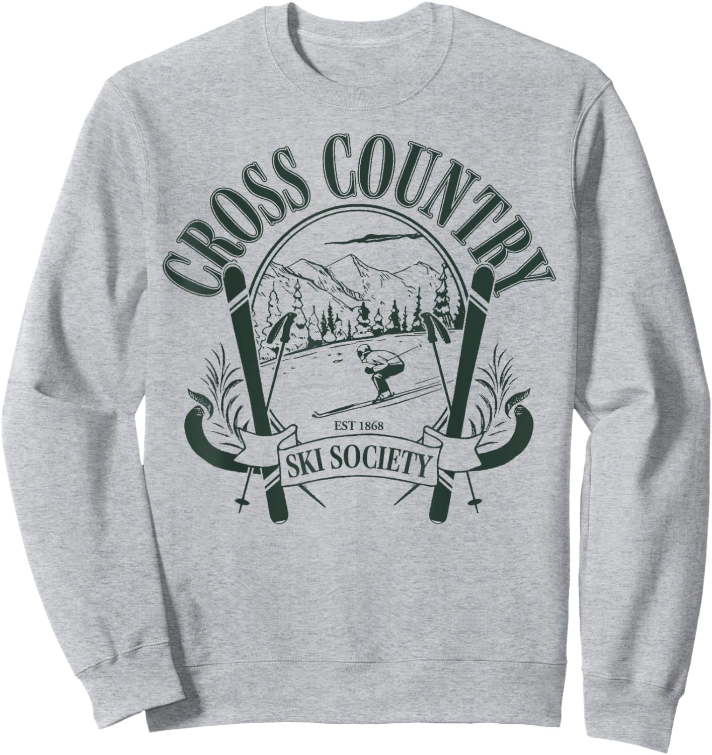 Trendy Apparel Cross Country Ski Society Est 1868 Ski Poles Sweatshirt - Sweatshirt | Ash