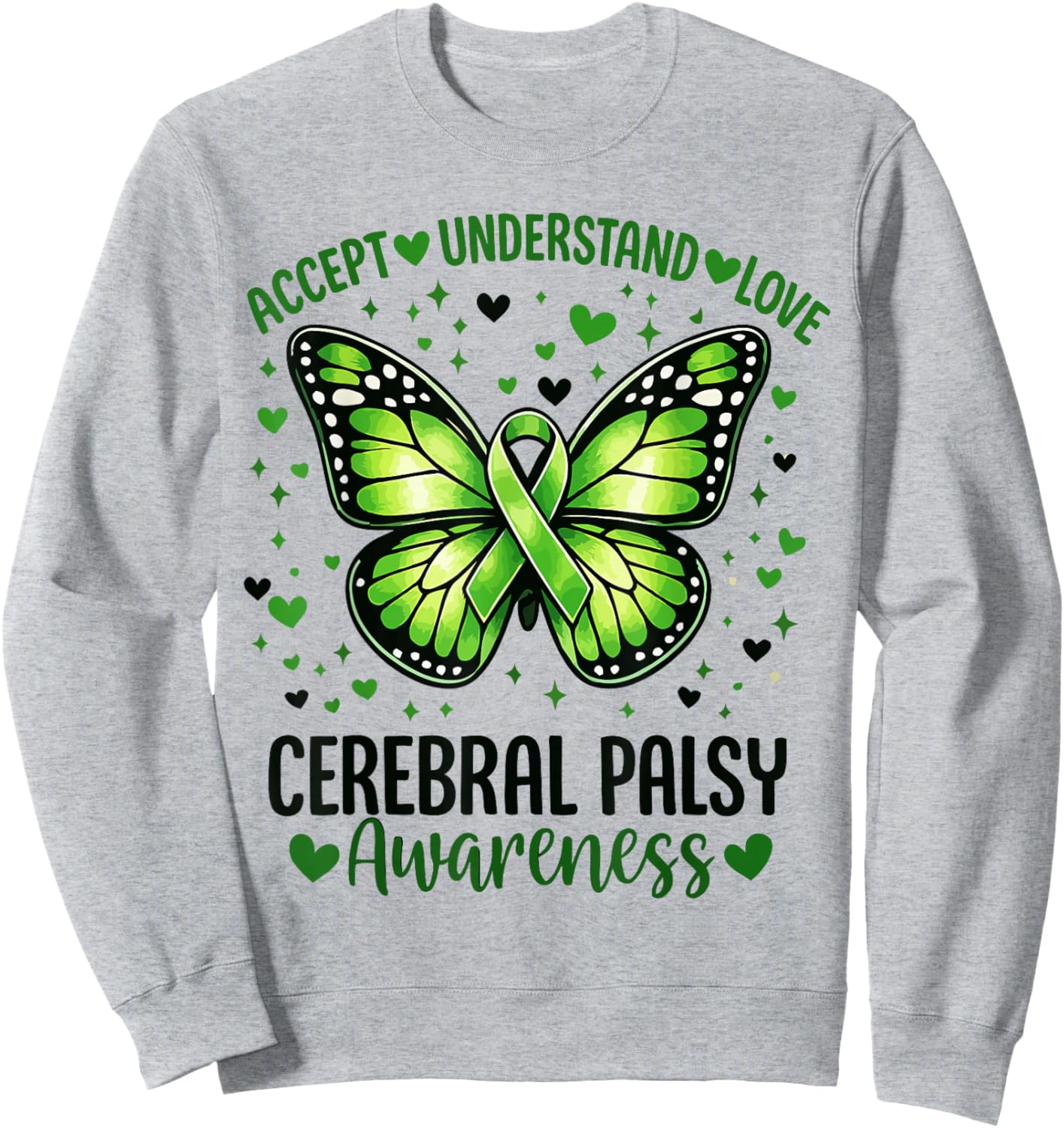 Accept Understand Love Butterfly Cerebral Palsy Awareness Sweatshirt - Sweatshirt | Ash