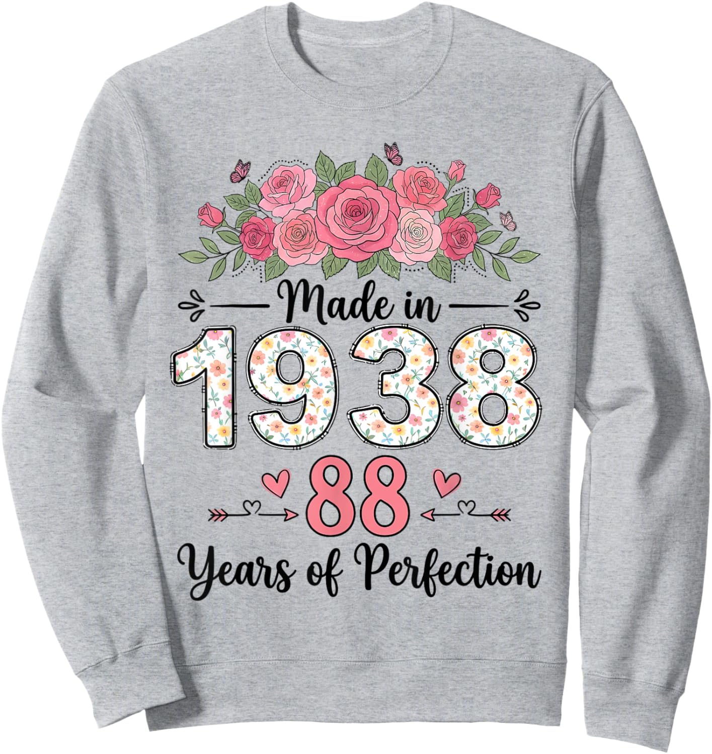 Made in 1938 Floral 88th Birthday Gifts Women 88 Years Old Sweatshirt - Sweatshirt | Ash