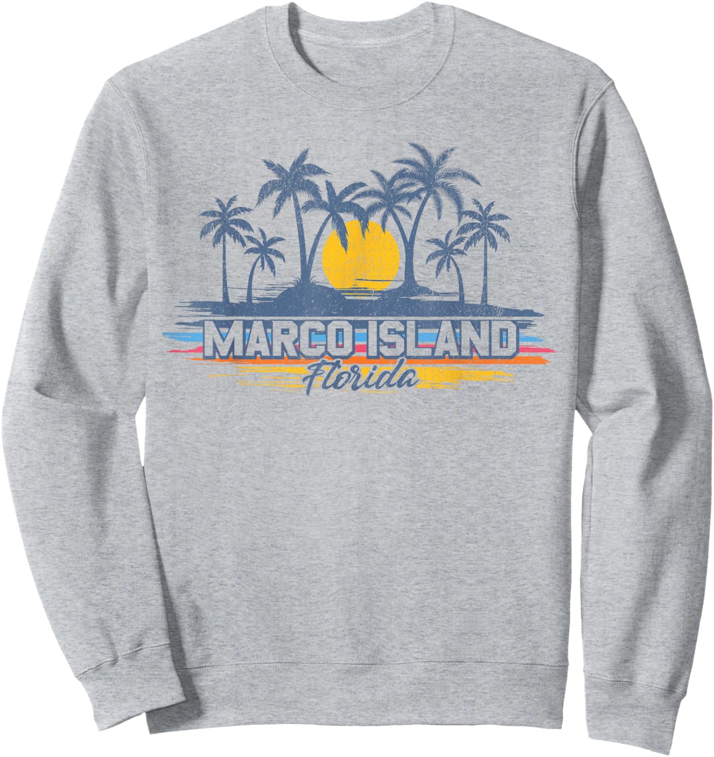 Marco Island Florida Beach Retro Palm Trees Sunset Vintage Sweatshirt - Sweatshirt | Ash